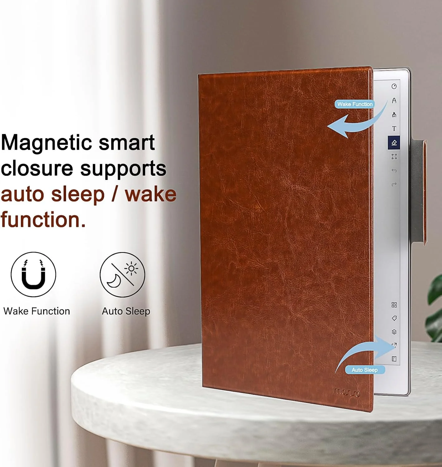 کیف محافظ MOSISO برای Remarkable Paper Pro 2024، کیف محافظ تبلت Remarkable Paper Pro 11.8 اینچی با جای قلم، جلد چرمی PU باریک و سبک، قهوه ای