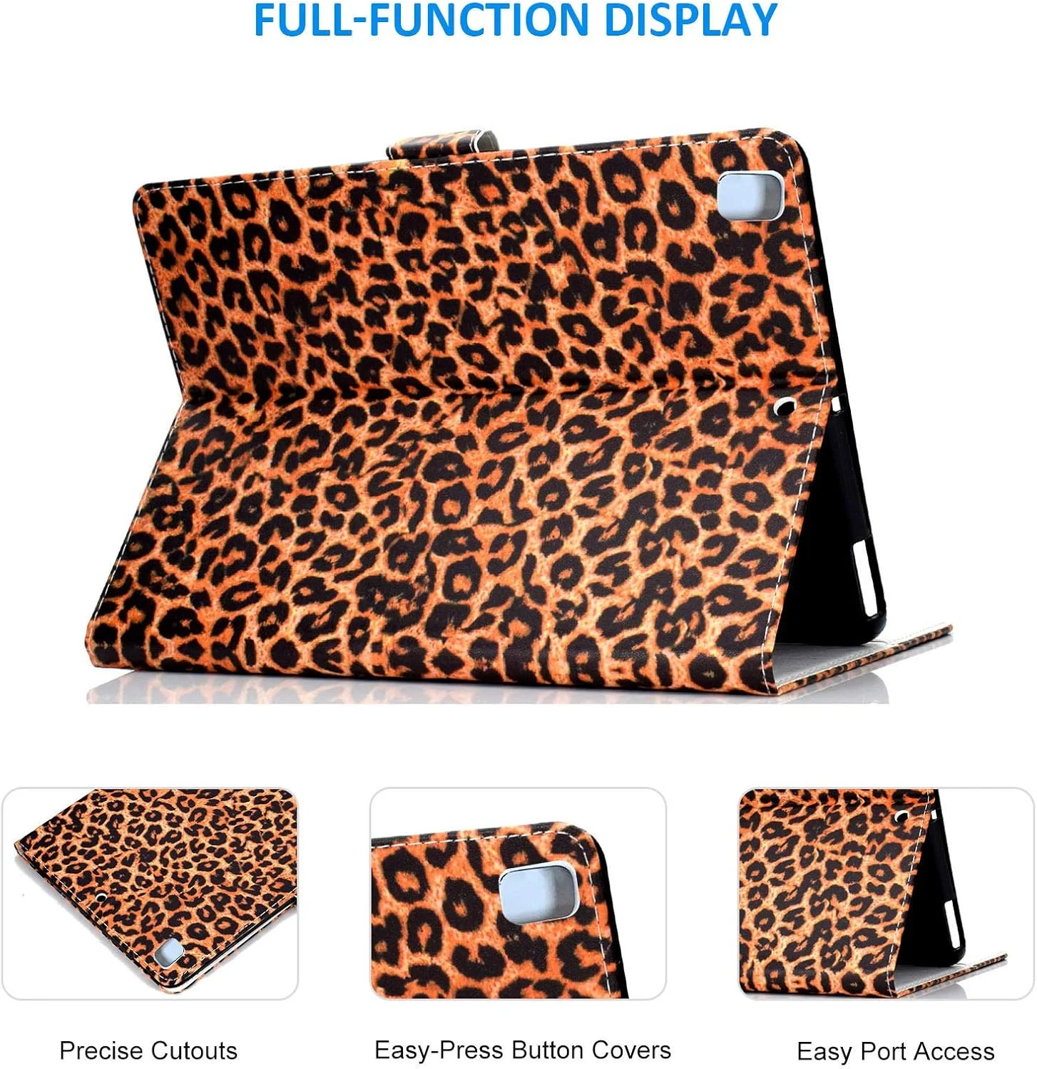 کاور محافظ Dteck برای آیپد 9.7 اینچی اپل 2018/2017 (آیپد نسل 5/6)/آیپد ایر/ایر 2 - کاور هوشمند چرمی تاشو با قابلیت بیدار شدن/به خواب رفتن خودکار برای آیپد اپل 2017/2018، آیپد ایر 1/2 - طرح پلنگی زرد