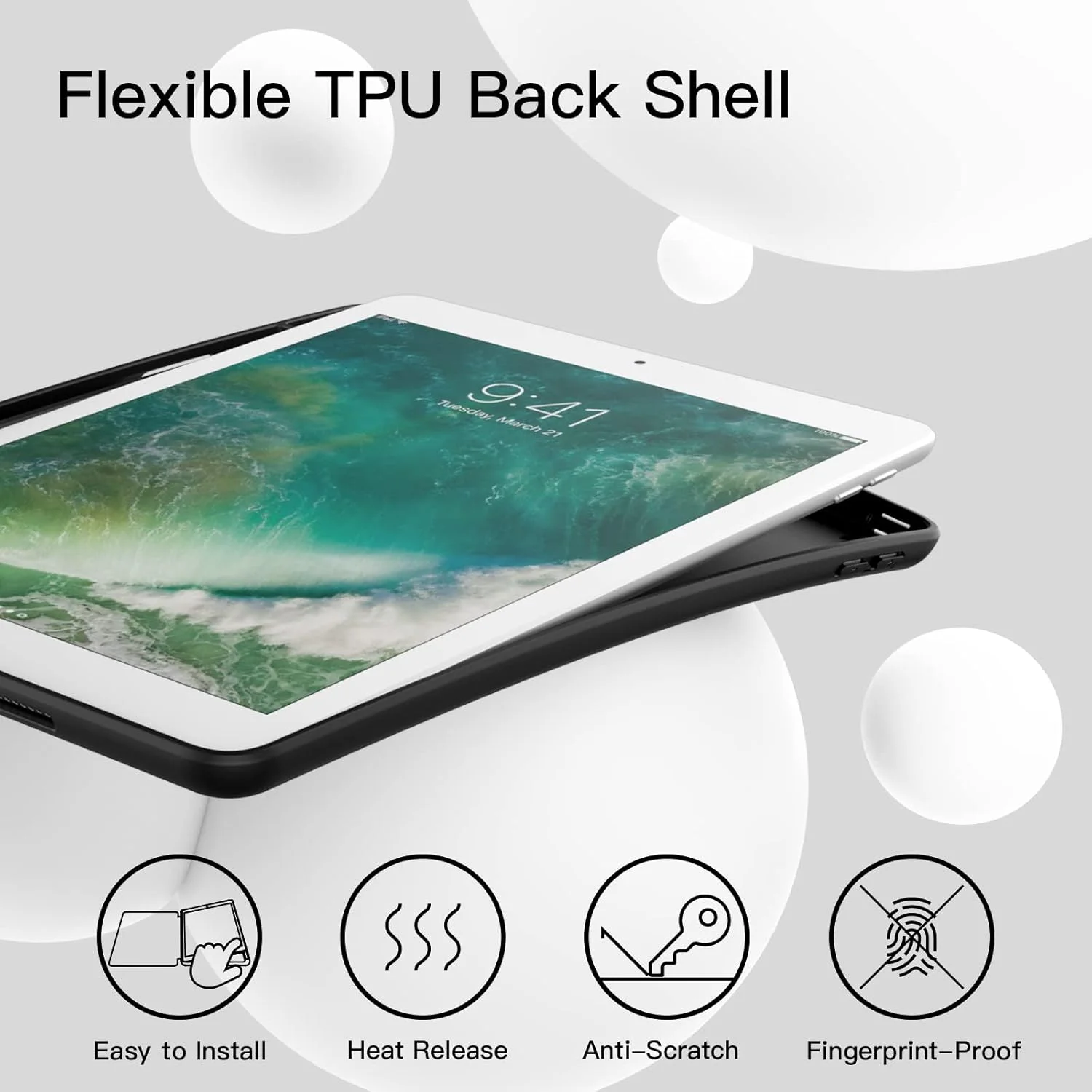 کاور تبلت JETech مناسب برای آیپد 9.7 اینچی (نسل 6/5، 2018/2017) با جای قلم، کاور باریک تبلت با پشت TPU نرم، قابلیت بیدار/خواب خودکار (مشکی)