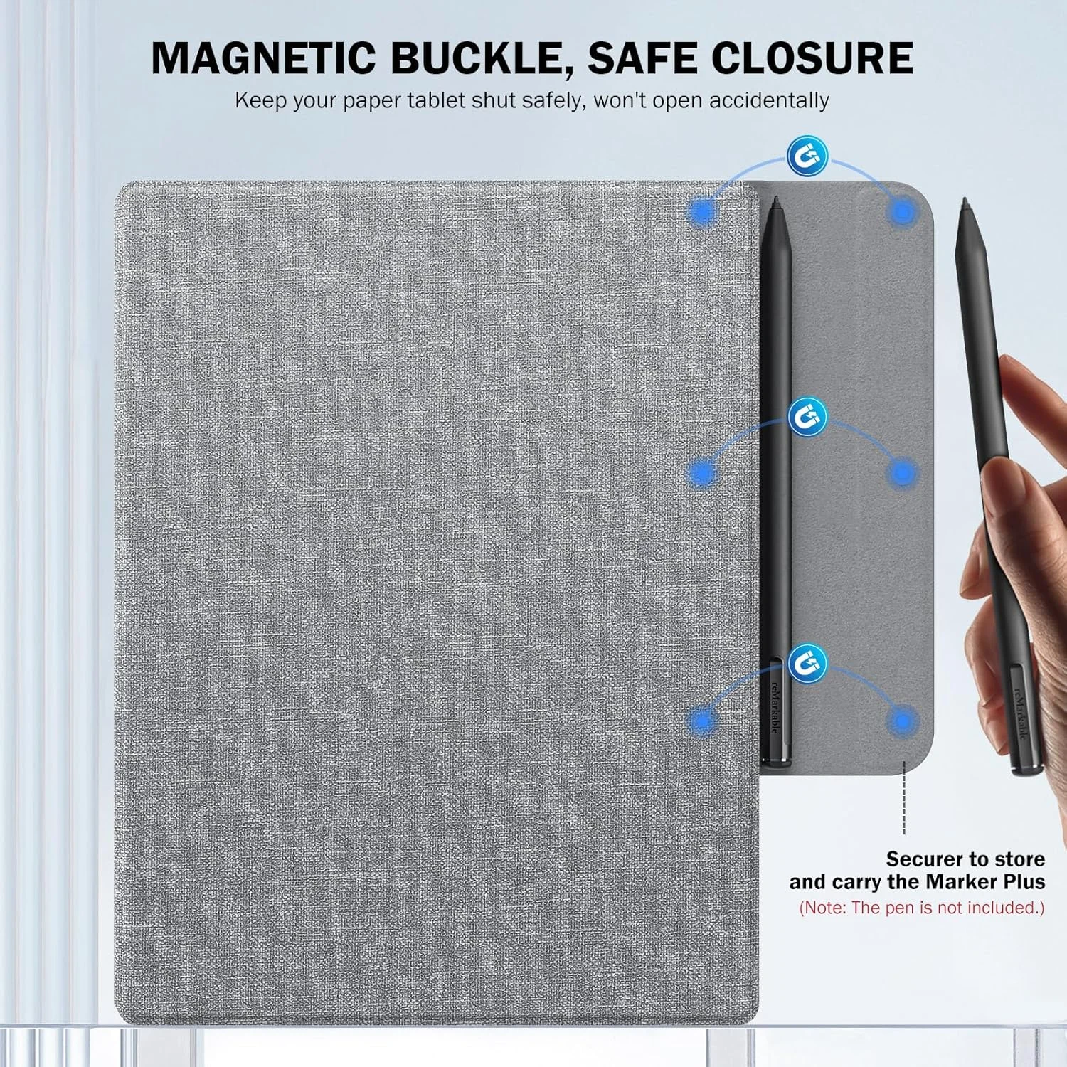 کیف تبلت MoKo برای Remarkable 2، کیف تبلت مغناطیسی فوق العاده نازک با گیره محافظ قلم پهن، جلد هوشمند تبلت برای تبلت Remarkable 2 10.3 اینچی نسخه 2020، خاکستری جین