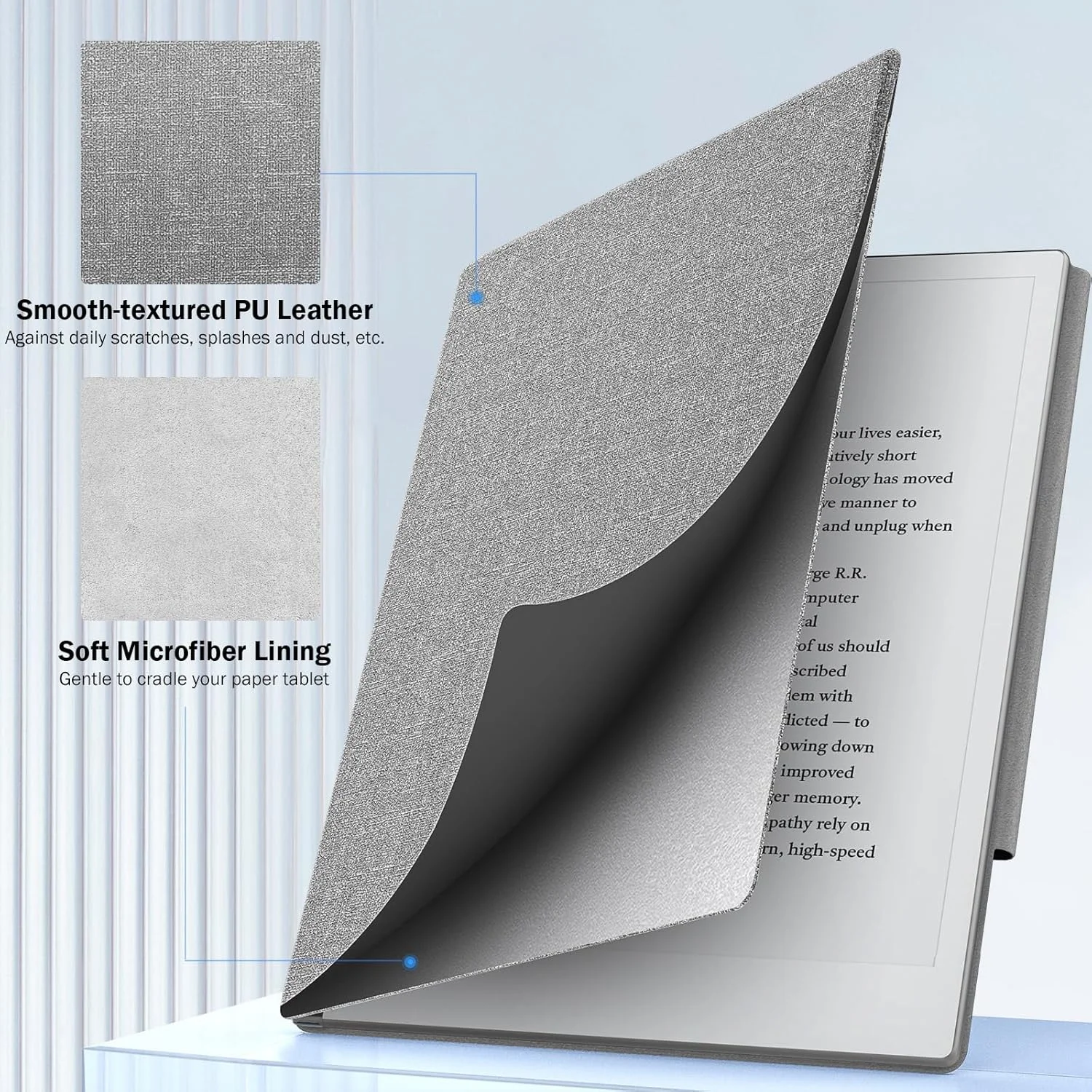 کیف تبلت MoKo برای Remarkable 2، کیف تبلت مغناطیسی فوق العاده نازک با گیره محافظ قلم پهن، جلد هوشمند تبلت برای تبلت Remarkable 2 10.3 اینچی نسخه 2020، خاکستری جین
