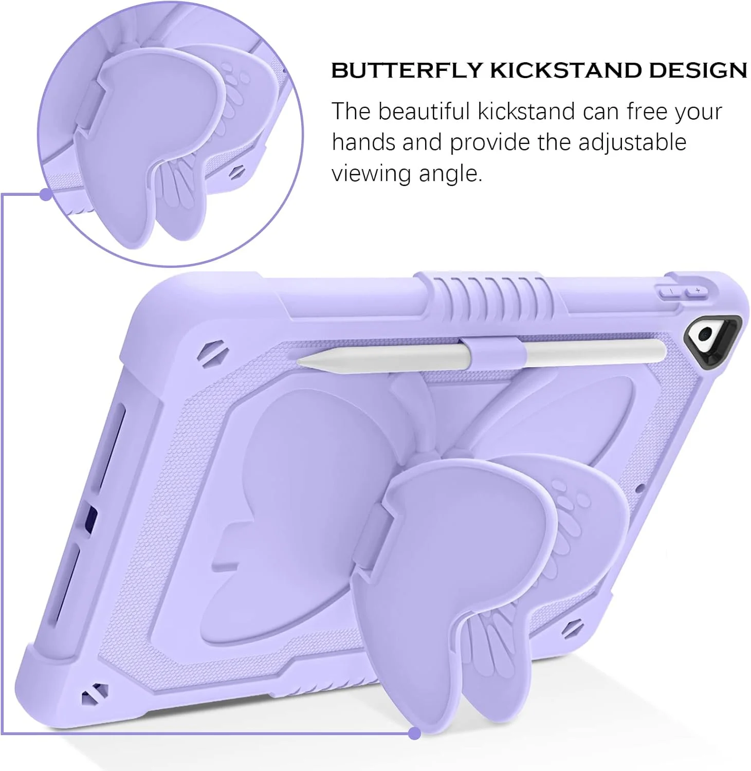 کیف محافظ آیپد نسل 9، 8 و 7 YINLAI، کیف آیپد 10.2 اینچی نسل 9، 8 و 7 سال 2021/2020/2019، کیف آیپد ایر 3 با جای مداد، پایه پروانه‌ای، روکش محافظ ضد ضربه دخترانه، بنفش یاسی