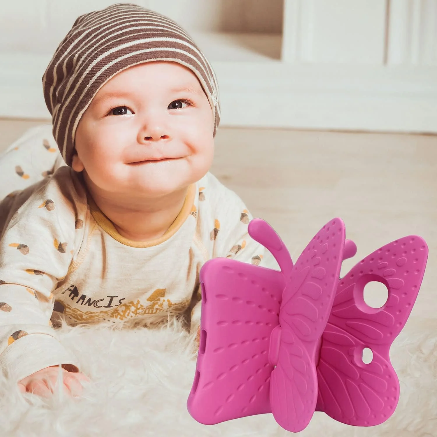 کیف آیپد نسل 9، 8 و 7 AWH Tading مناسب کودکان دختر، طرح پروانه زیبا، فوم EVA ضد ضربه، محافظت عالی، دارای استند برای آیپد 10.2 اینچی 2021، 2020، 2019 و آیپد ایر 3 پرو 10.5 اینچی - رز