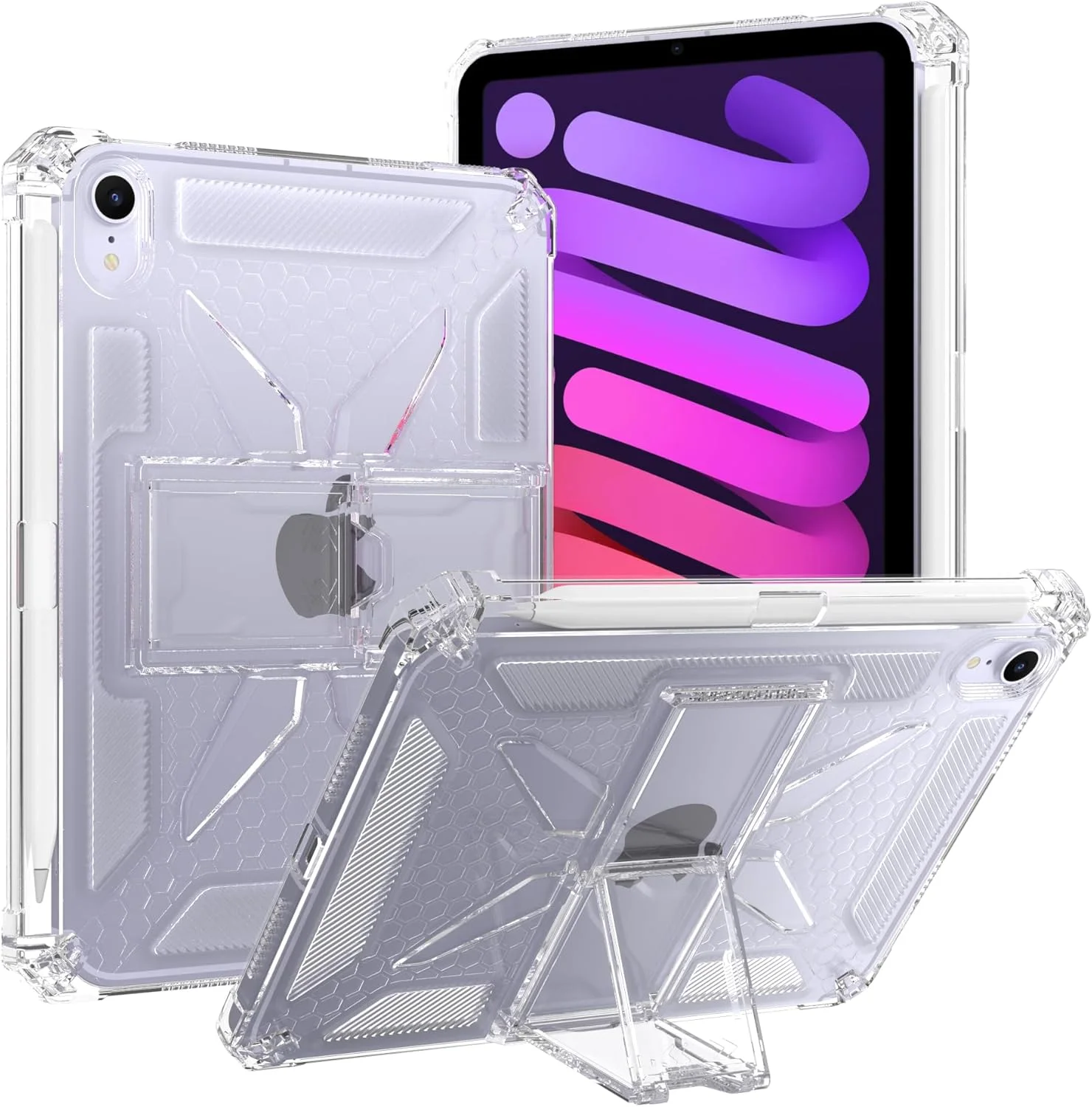 کاور شفاف آسجنس مناسب آیپد مینی 7 A17 Pro 2024 / آیپد مینی 6 2021 8.3 اینچی با جای مداد / پایه، TPU نرم با گوشه های تقویت شده، مقاوم در برابر ضربه