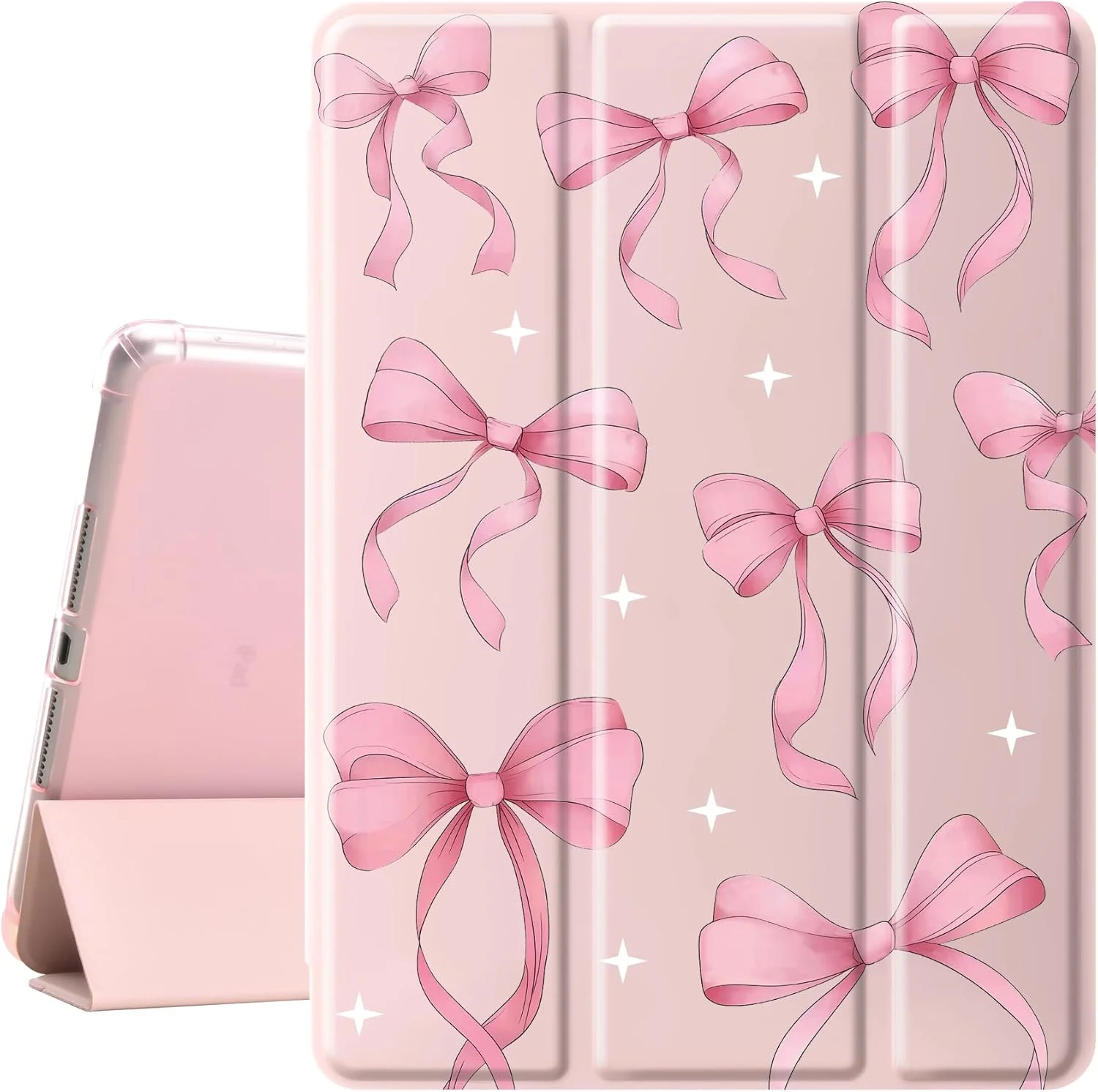 کاور پاپیونی صورتی Idocolors مناسب برای آیپد 10.2 اینچی نسل 7/8/9، کاور تبلت سه تایی با قابلیت بیدار شدن/به خواب رفتن خودکار و جای مداد - کاور محافظ پر جنب و جوش برای زنان، دختران و نوجوانان، صورتی