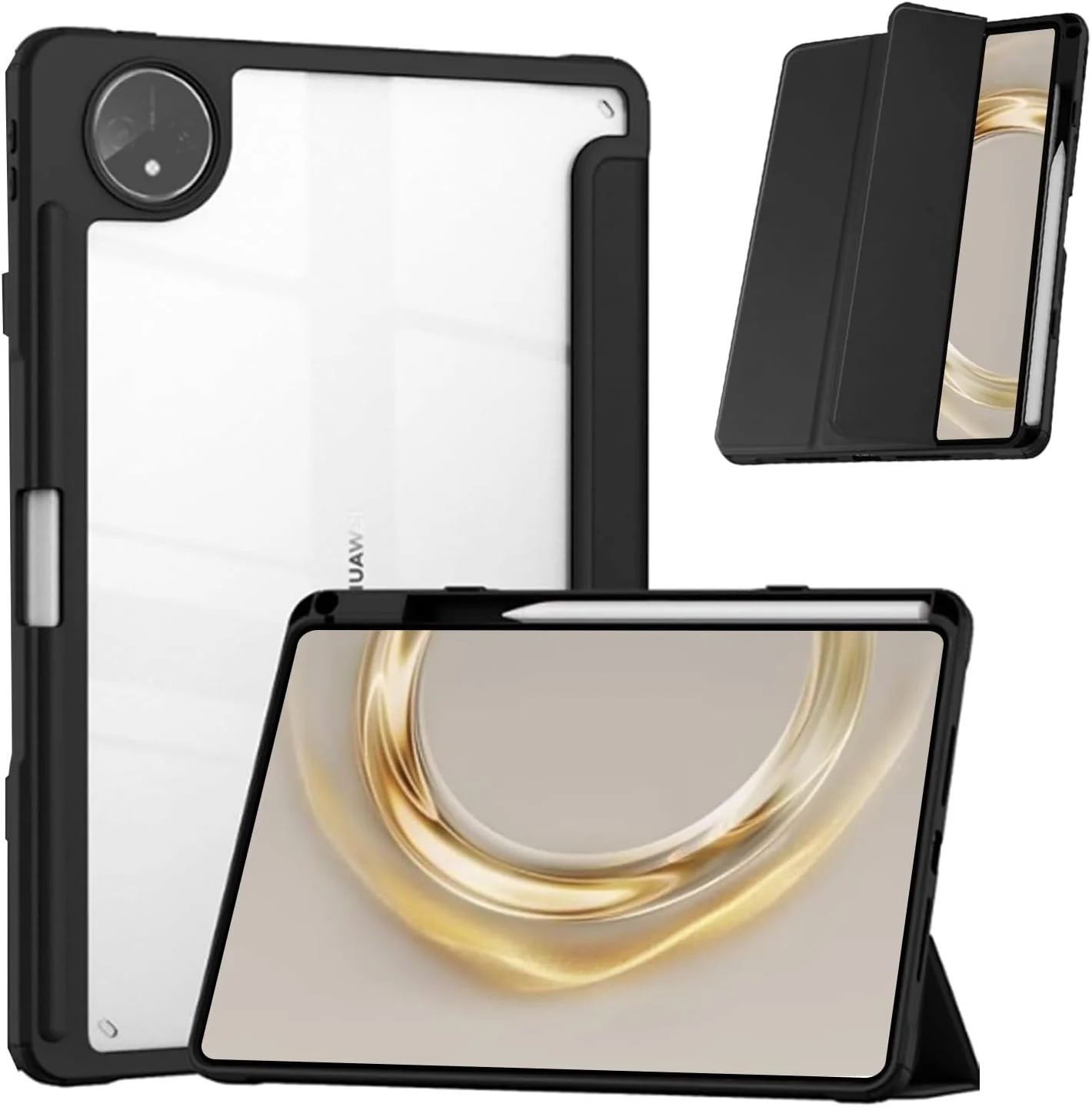 کیف تبلت سازگار با تبلت HUAWEI MatePad Pro 13.2 اینچی مدل 2025، کاور اکریلیک شفاف چند زاویه ای PC سخت با جای قلم و پایه محافظ (مشکی)