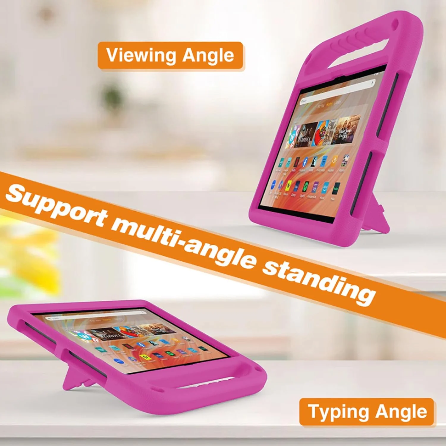 کیف تبلت Lukione Fire HD 8 و HD 8 Plus برای کودکان، کاور نرم و سبک وزن ضد ضربه با دسته و پایه برای دختران، پسران و کودکان، 2022، 2024