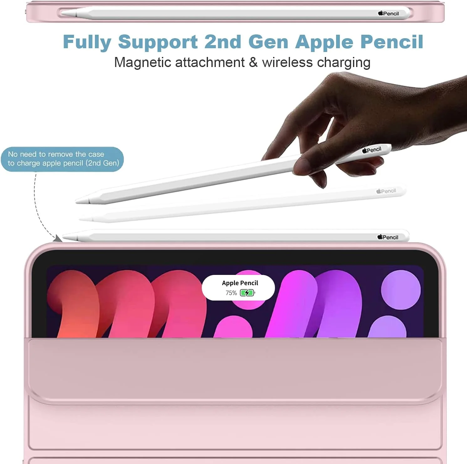 کاور جدید آیپد مینی 6 iMieet (مدل 8.3 اینچی، 2021)، کاور آیپد مینی نسل 6 با جای مداد [پشتیبانی از شارژ/جفت شدن مداد نسل دوم آیپد]، کاور هوشمند سه تایی با پشت TPU نرم، صورتی