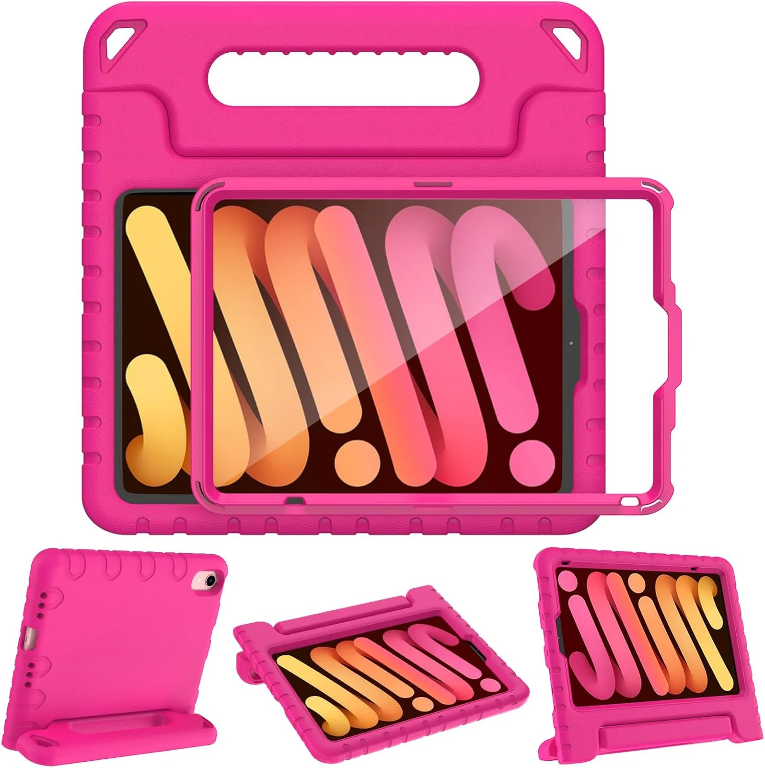 کیف محافظ کودکانه AVAWO برای آیپد مینی 7 (A17 Pro) 2024 8.3 اینچ، مینی 6 2021 با محافظ صفحه نمایش داخلی، ضد ضربه، سبک وزن، دارای دسته و پایه برای مدل (A2995/A2996,A2567/A2568