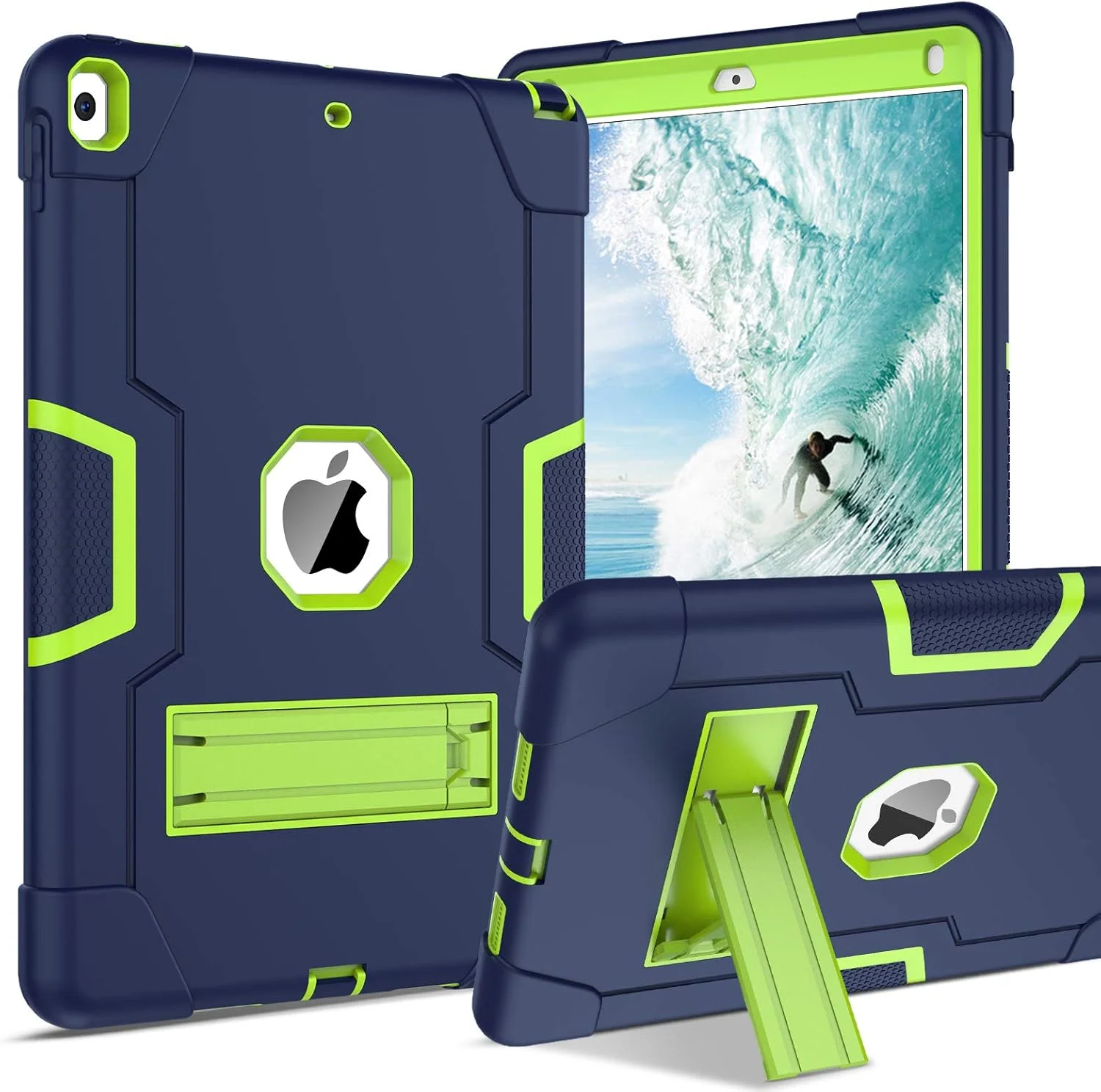 قاب محافظ BENTOBEN برای آیپد ایر 3 2019، قاب آیپد پرو 10.5 اینچ 2017، سه لایه مقاوم در برابر ضربه با پایه نگهدارنده، قاب محافظ تبلت برای آیپد ایر نسل 3 / آیپد پرو 10.5 اینچ 2017، آبی تیره/سبز