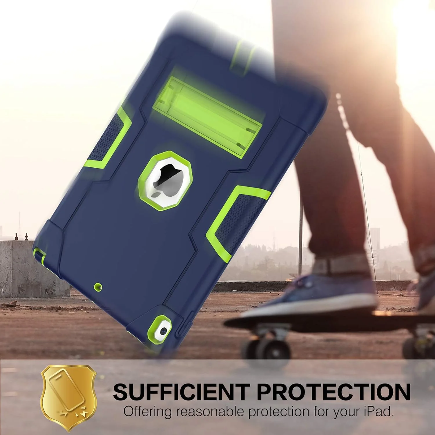 قاب محافظ BENTOBEN برای آیپد ایر 3 2019، قاب آیپد پرو 10.5 اینچ 2017، سه لایه مقاوم در برابر ضربه با پایه نگهدارنده، قاب محافظ تبلت برای آیپد ایر نسل 3 / آیپد پرو 10.5 اینچ 2017، آبی تیره/سبز