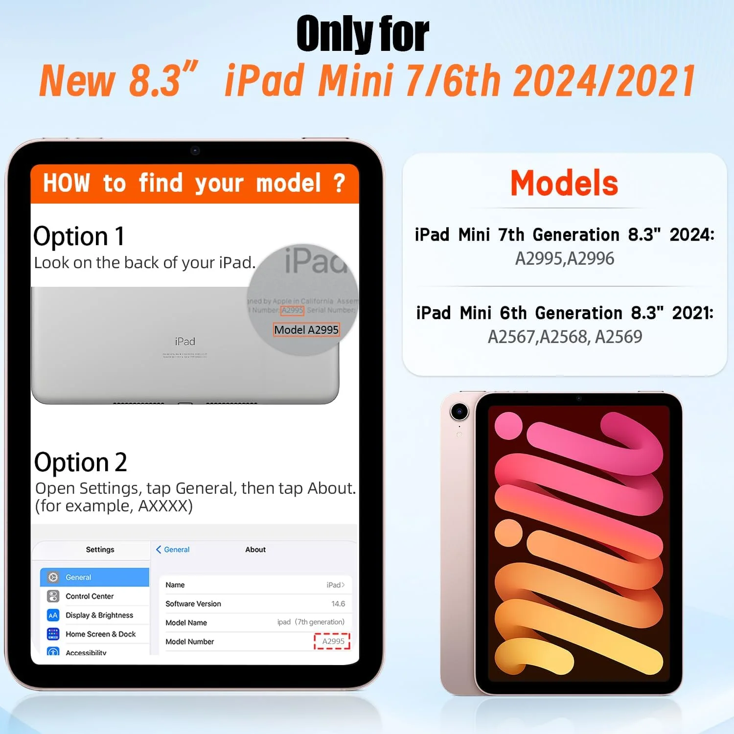کیف محافظ کودکانه AVAWO برای آیپد مینی 7 (A17 Pro) 2024 8.3 اینچ، مینی 6 2021 با محافظ صفحه نمایش داخلی، ضد ضربه، سبک وزن، دارای دسته و پایه برای مدل (A2995/A2996,A2567/A2568