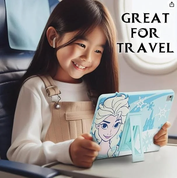 کاور آیپد دیزنی فروزن برای کودکان - کاور 10.2 اینچی برای آیپد نسل 9/8/7 - کاور تبلت 2019/2020/2021 با استند، محافظ سیلیکونی ضد ضربه