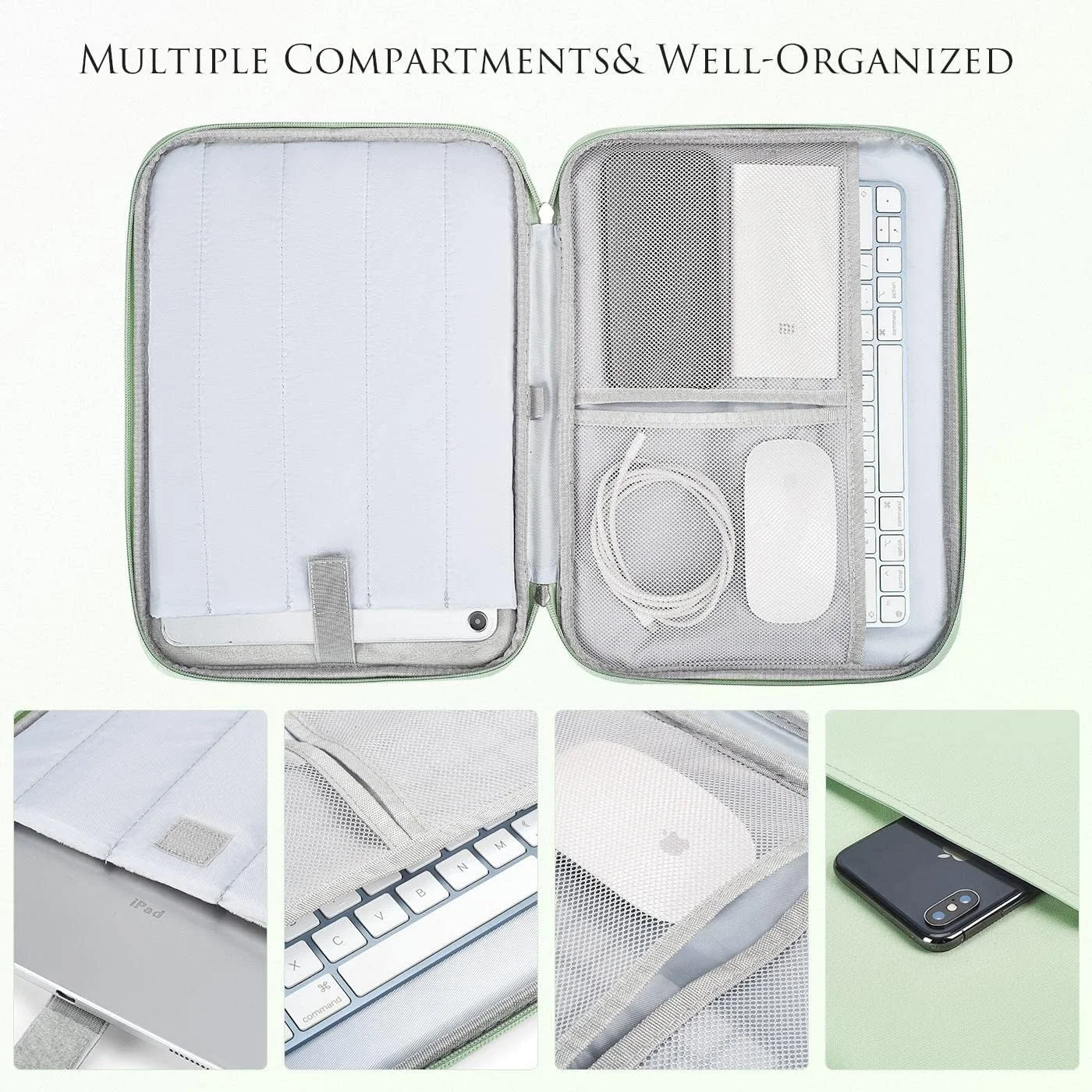 کیف آستینی آیپد پرو 12.9 اینچی iKammo، کیف حمل تبلت برای آیپد پرو 13 اینچی M4 2024 و آیپد ایر M2 با مجیک/اسمارت کیبورد، سرفیس پرو 10/9/8/X، سبز