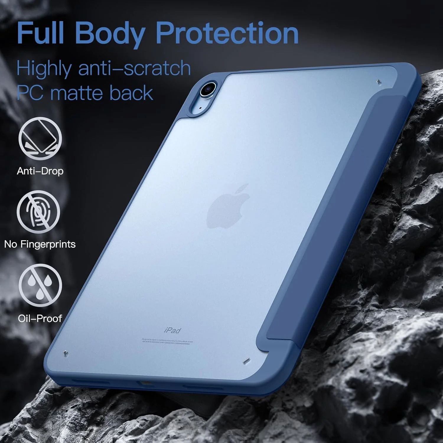 کاور مات JETech برای آیپد (A16) نسل 11/10 (2025/2022) با جای قلم، قاب محافظ تبلت باریک با پشت نیمه شفاف مات (آبی تیره)