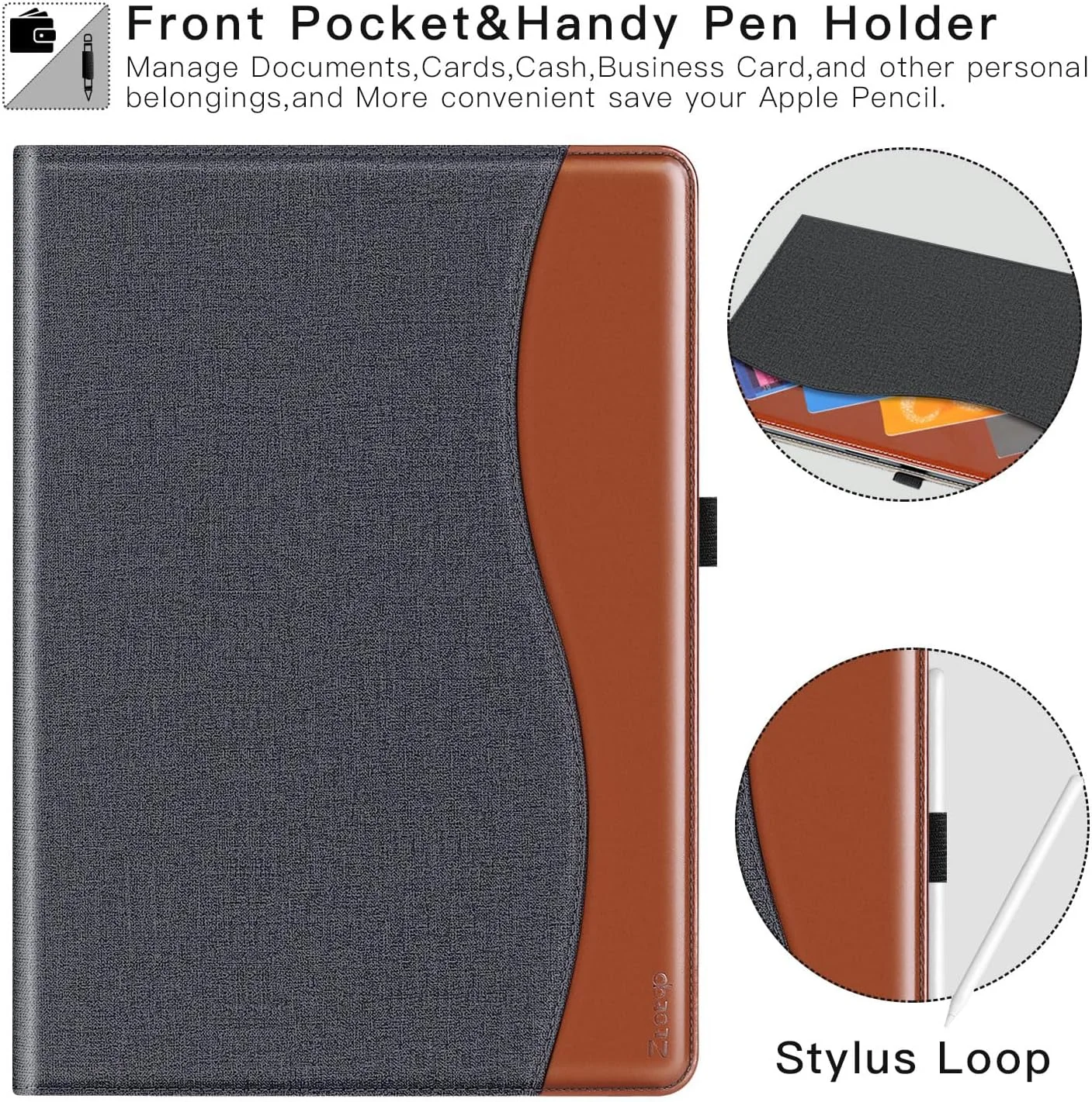کیف ZtotopCases برای آیپد پرو ۱۳ اینچی جدید، آیپد پرو نسل هفتم ۲۰۲۴ (M4)، روکش چرمی PU ممتاز، پشتیبانی از Pencil Pro، Pencil(USB-C) و Touch ID، بیدار شدن/خواب خودکار برای 12.9 اینچی نسل 6/5/4/3، جین مشکی