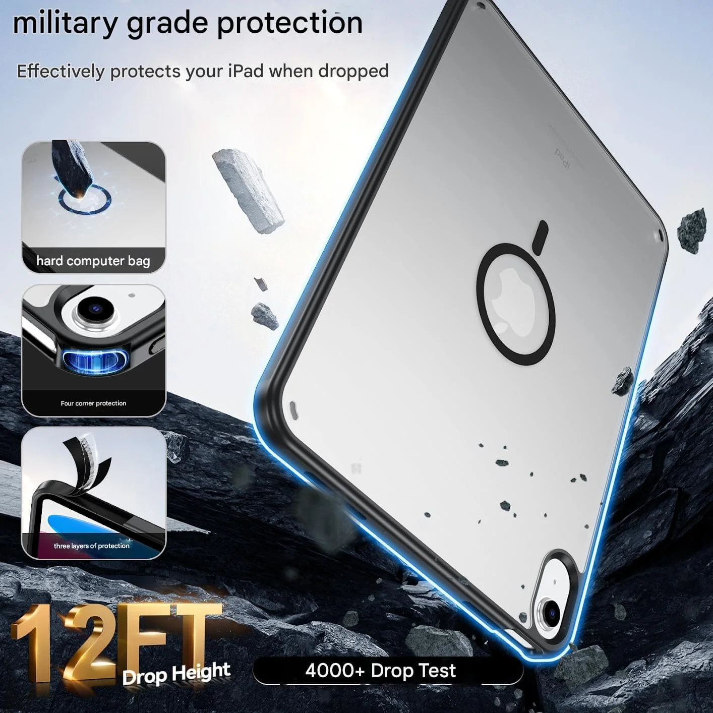 قاب آهنربایی GaoBao برای آیپد (A16) نسل 11 اینچ 11 2025/کاور آیپد نسل 10 اینچ 10.9 2022، پشت مات نیمه شفاف، بامپر TPU باریک، ضد ضربه، مناسب تبلت، مشکی