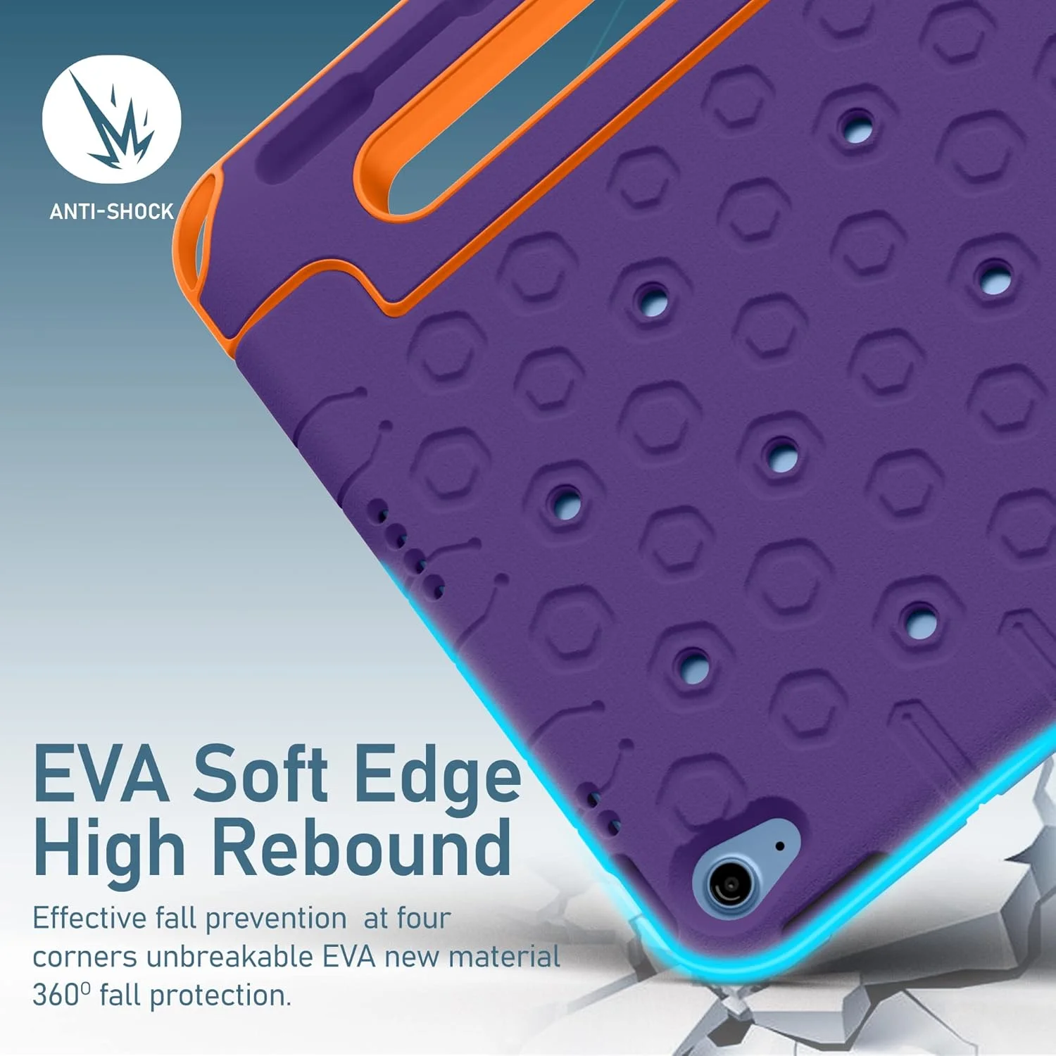 کاور محافظ کودکانه مقاوم Moxedo، ساخته شده از EVA سیلیکونی، ضد ضربه، با طرح کارتونی سه بعدی DIY به همراه جای مداد، استند و دستگیره سازگار با Apple iPad 2022 (نسل 10) 10.9 اینچ (بنفش)