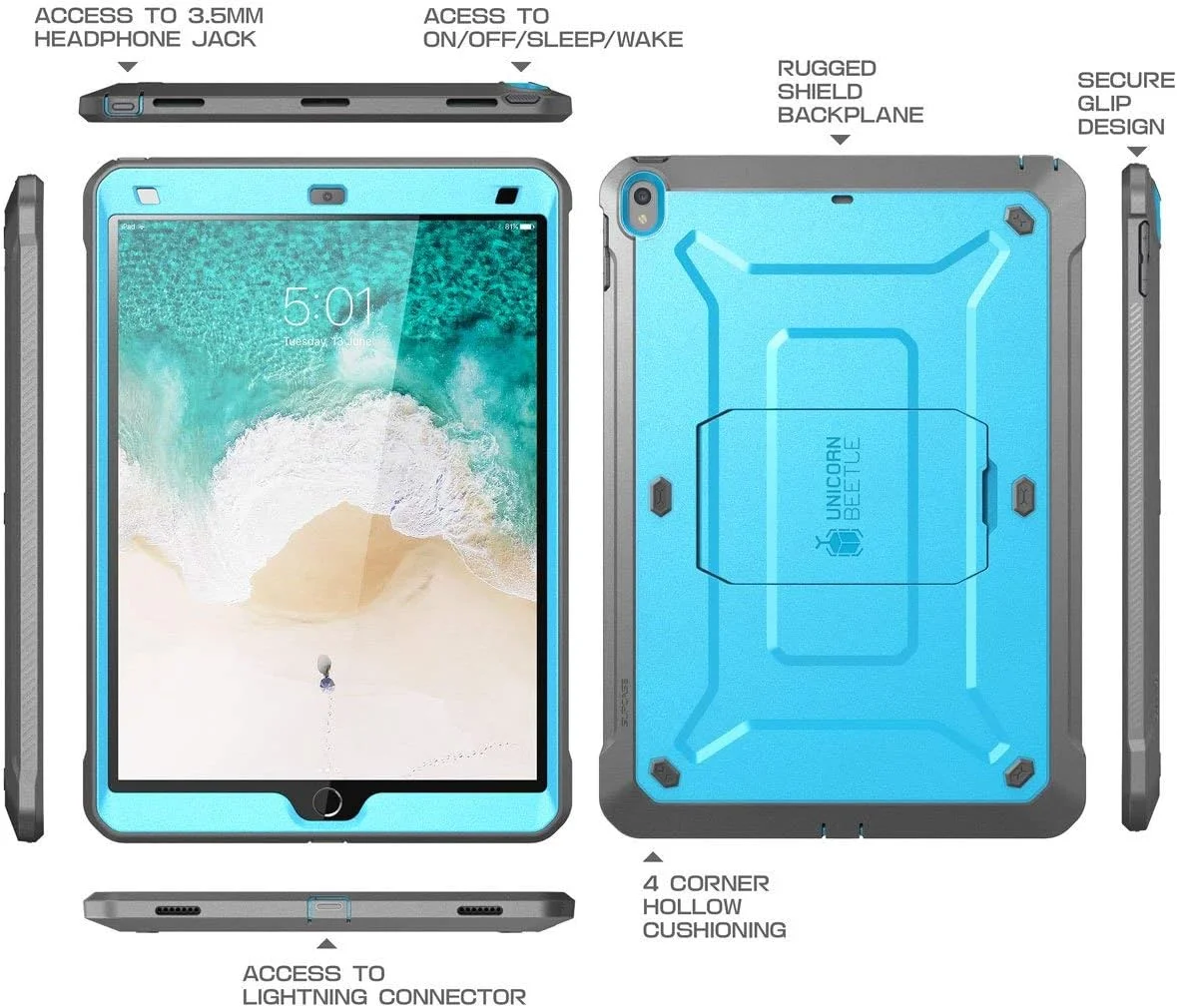 کاور مقاوم SUPCASE مدل [Unicorn Beetle] طراحی شده برای آیپد پرو 10.5 اینچی (2017) با محافظ صفحه نمایش داخلی - آبی