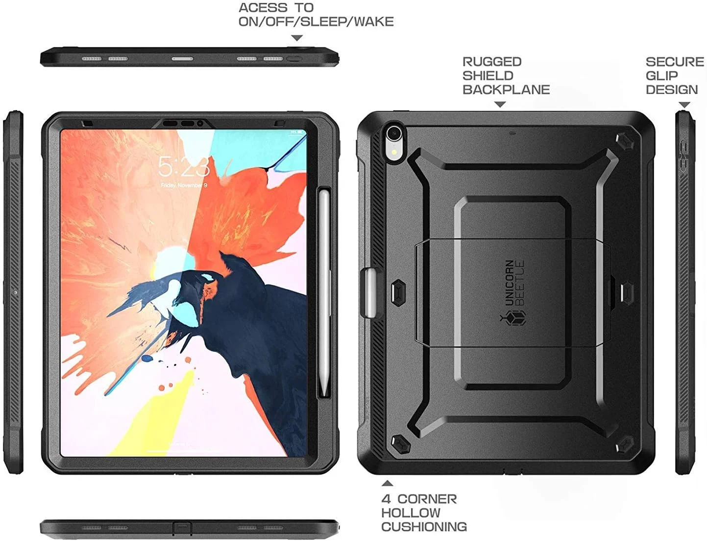 کاور محافظ آیپد پرو 12.9 اینچ 2018 مدل SUPCASE [Unicorn Beetle Pro] فول بادی (سازگار با قلم اپل) به همراه محافظ صفحه نمایش - مشکی