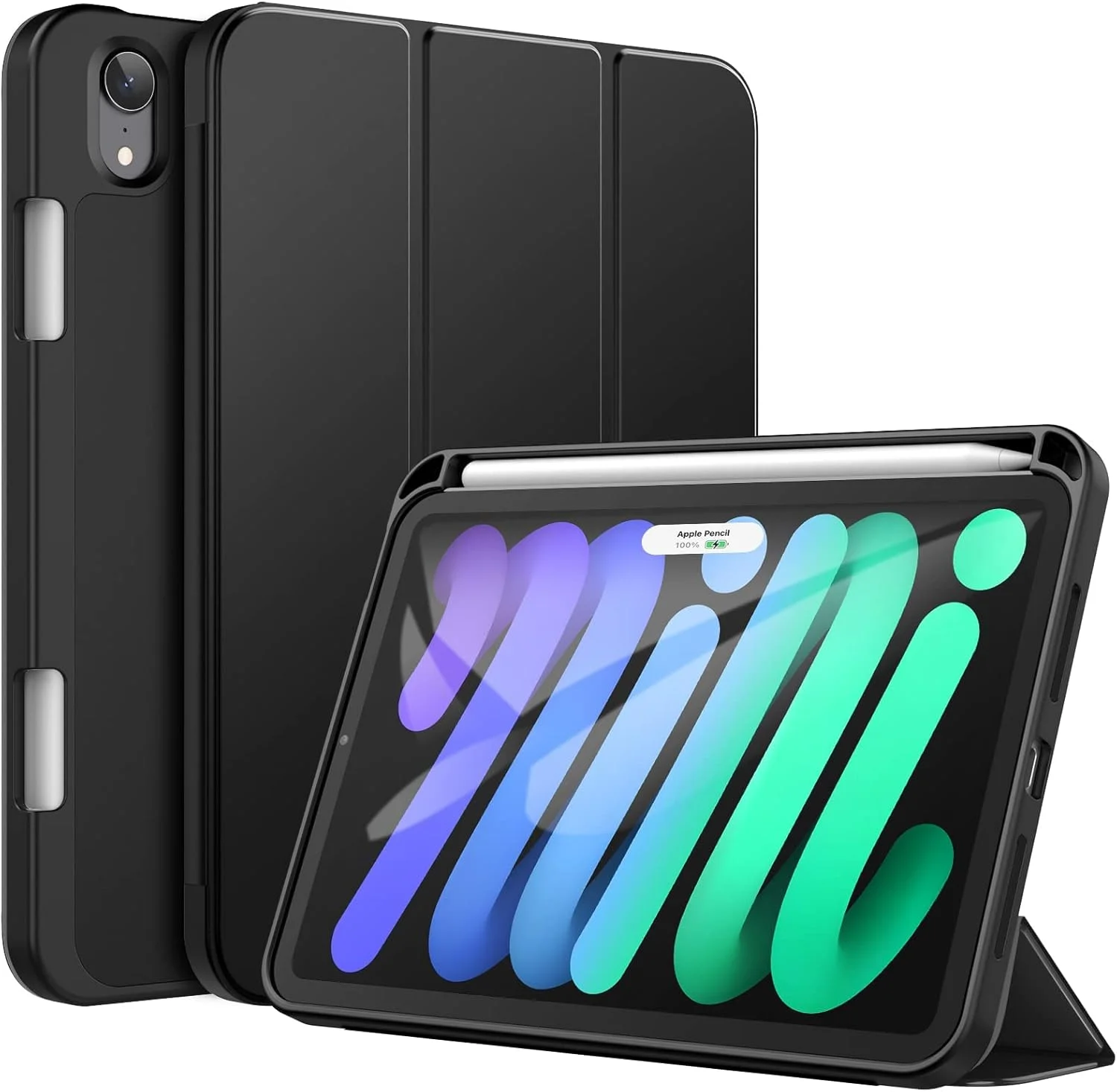 کاور باریک آیپد مینی 6 مدل 8.3 اینچی 2021 E CHOICE با جای قلم، کاور تبلت سیلیکونی تاشو هوشمند TPU، سازگار با آیپد مینی 6 (مشکی)