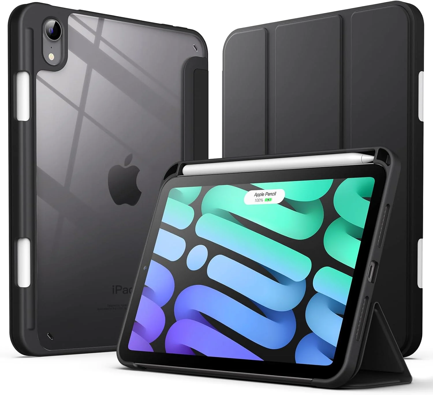 کاور JETech برای آیپد مینی (A17 Pro، مدل 2024، نسل 7) / مینی 6 (مدل 2021، نسل 6) با جای قلم، قاب پشتی شفاف، کاور باریک استند تبلت، قابلیت بیدار/خواب خودکار (مشکی)