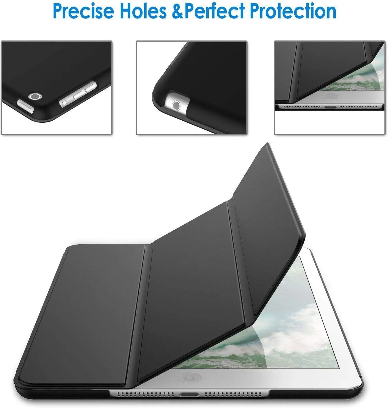 کاور محافظ آیپد ایر، کاور هوشمند با قابلیت بیدار و خواب خودکار مغناطیسی و استند سه تایی برای تبلت اپل آیپد ایر (آیپد 5) - مشکی