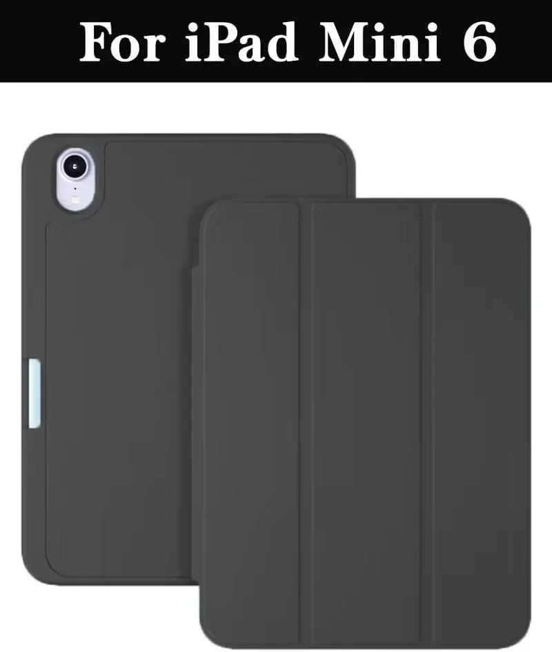 کاور باریک آیپد مینی 6 مدل 8.3 اینچی 2021 E CHOICE با جای قلم، کاور تبلت سیلیکونی تاشو هوشمند TPU، سازگار با آیپد مینی 6 (مشکی)