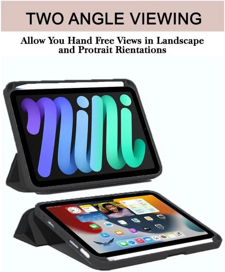 کاور باریک آیپد مینی 6 مدل 8.3 اینچی 2021 E CHOICE با جای قلم، کاور تبلت سیلیکونی تاشو هوشمند TPU، سازگار با آیپد مینی 6 (مشکی)