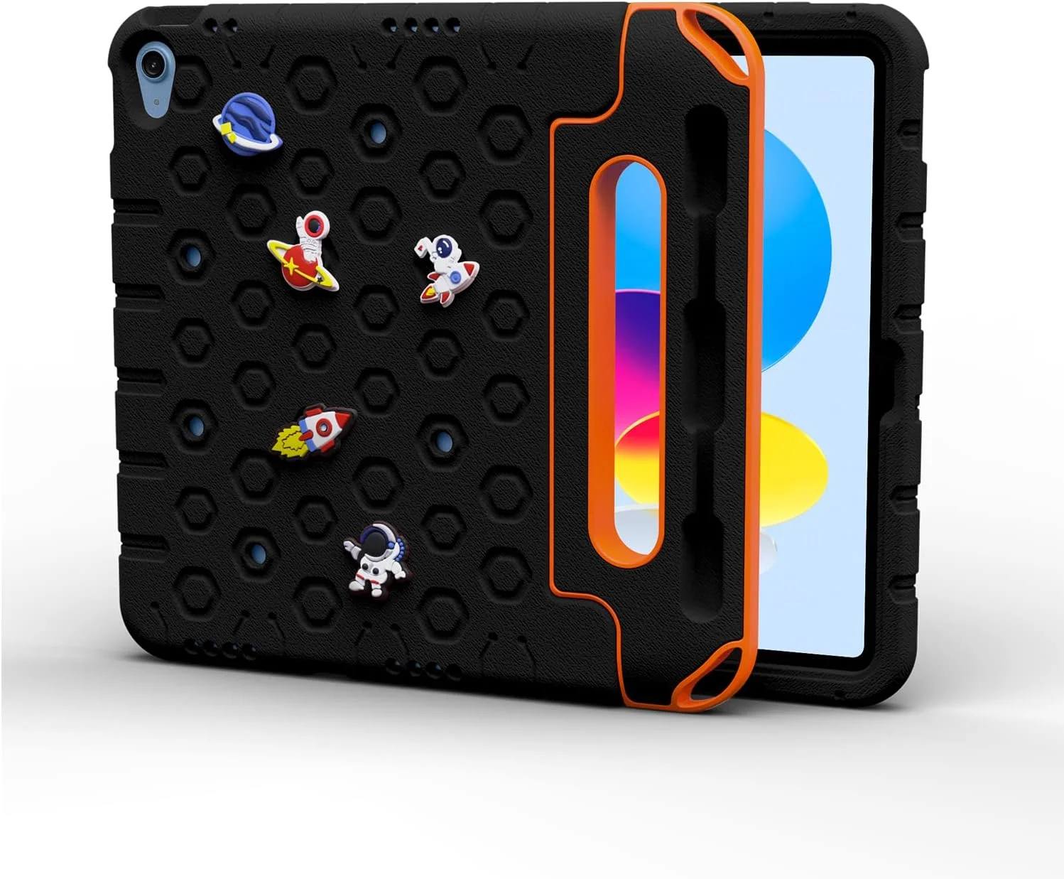 کاور محافظ کودکانه مقاوم Moxedo، جنس EVA سیلیکونی، ضد ضربه، طرح کارتونی سه بعدی DIY به همراه جای مداد، استند و دسته، سازگار با آیپد 2022 (نسل 10) 10.9 اینچ (مشکی)