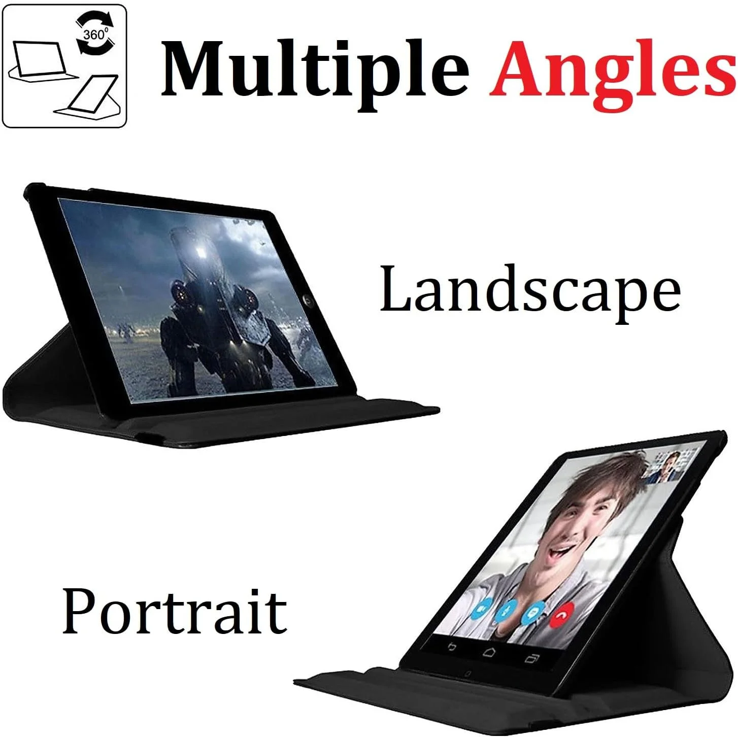پایه چرخان 360 درجه AWH، کاور هوشمند چرمی فولیو با قابلیت خواب/بیدار خودکار برای آیپد اپل (آیپد 2/3/4، مشکی)