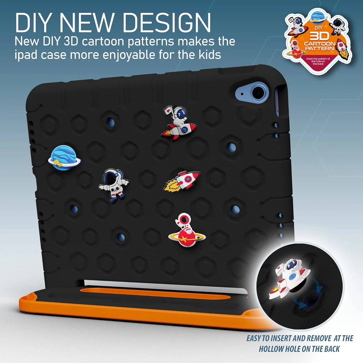کاور محافظ کودکانه مقاوم Moxedo، جنس EVA سیلیکونی، ضد ضربه، طرح کارتونی سه بعدی DIY به همراه جای مداد، استند و دسته، سازگار با آیپد 2022 (نسل 10) 10.9 اینچ (مشکی)