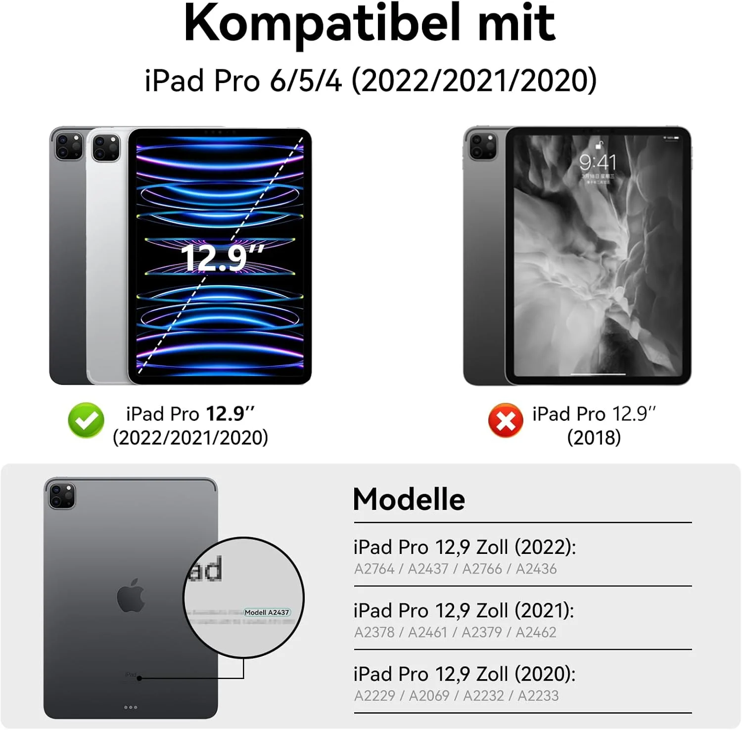 کیف محافظ KVTVOU برای آیپد پرو 12.9 اینچ 2022 2021 2020 (نسل ششم/پنجم/چهارم) با جای قلم برای شارژ، پشت TPU نرم، قابلیت بیدار شدن/خواب خودکار برای آیپد پرو 12.9، مشکی