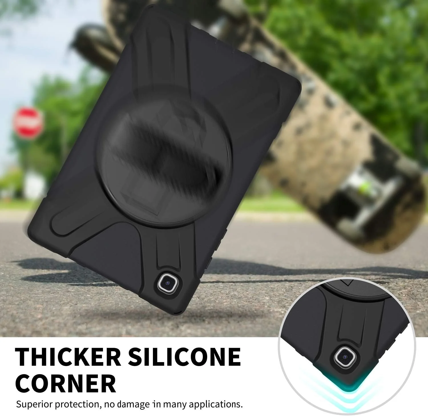 کاور محافظ گرودک مناسب برای تبلت سامسونگ گلکسی تب A7 با صفحه نمایش 10.4 اینچ مدل 2022/2020، مدل SM-T500/T503/T505/T507، کاور مقاوم و ضد ضربه تبلت A7 با استند چرخان 360 درجه و بند دستی برای گلکسی تب A7، رنگ مشکی