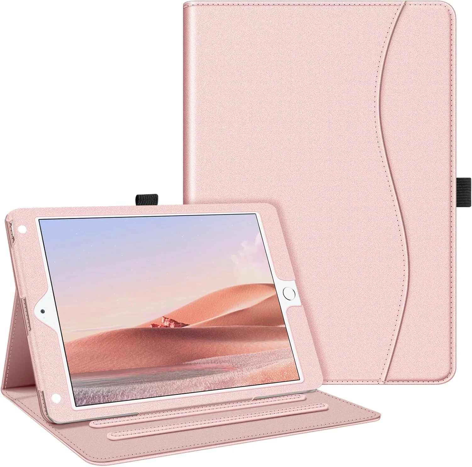 کیف آیپد 9.7 اینچی Fintie مناسب برای آیپد 2017 / آیپد ایر 2 / آیپد ایر - کاور فولیو استند چند زاویه با محافظت از گوشه‌ها و جیب، قابلیت بیدار شدن/به خواب رفتن خودکار برای اپل آیپد 2017، آیپد ایر 1 2 - طلایی رز