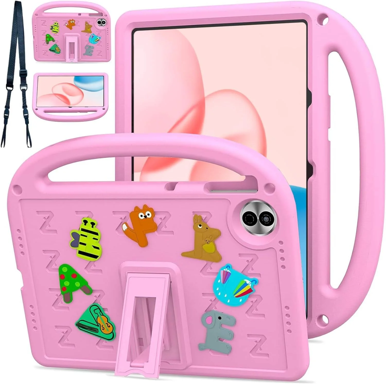 کیف محافظ کودکانه Vurtboly سازگار با تبلت Honor Pad 10 12.1 اینچ 2025، کاور محافظ کامل بدنه زیبا با دستگیره و پایه، کاور سبک و مقاوم در برابر ضربه با بند شانه و پایه برای Honor Pad 10 12.1 اینچ (صورتی)