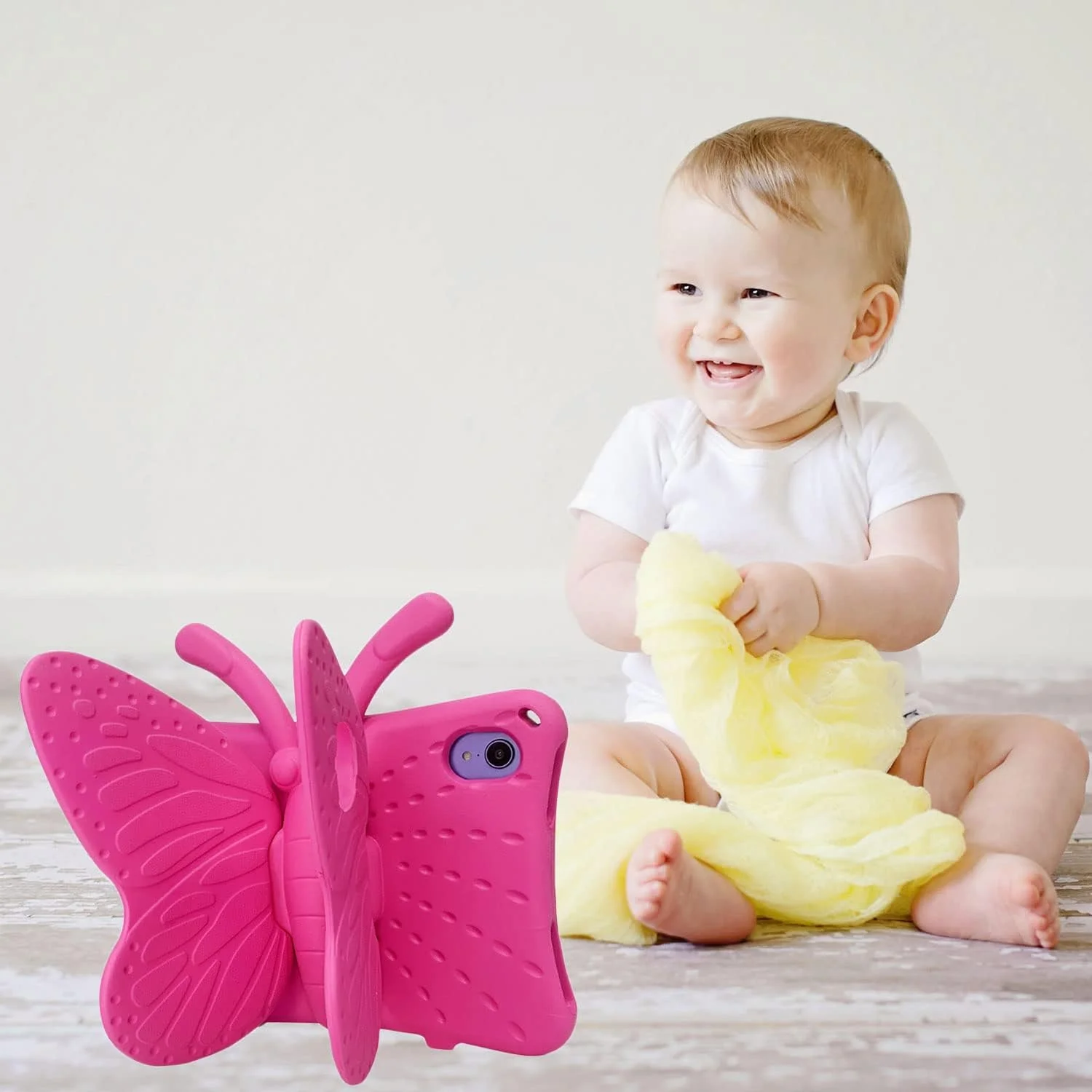 کیف آیپد مینی 6 تادینگ، کیف آیپد مینی 2021 با جای مداد، طرح پروانه زیبا، ضد ضربه، سبک وزن، فوم EVA، کاور استند سپر برای تبلت آیپد مینی (نسل ششم) 8.3 اینچی مناسب دختران - صورتی جیغ