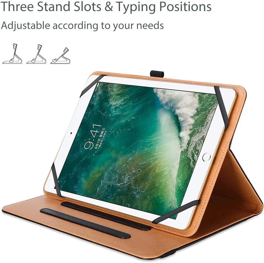 کیف یونیورسال پروکیس برای تبلت های 9-10 اینچی، کیف محافظ تبلت یونیورسال با قابلیت استند برای تبلت های لمسی 9 و 10.1 اینچی، با بند فیکس کننده قابل تنظیم و زوایای دید چندگانه - سرمه ای