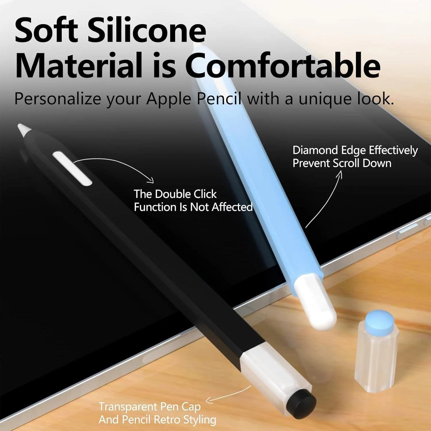 کاور سیلیکونی برای قلم اپل نسل دوم، طراحی کلاسیک، ضد لغزش، بافت نرم و راحت (مشکی)