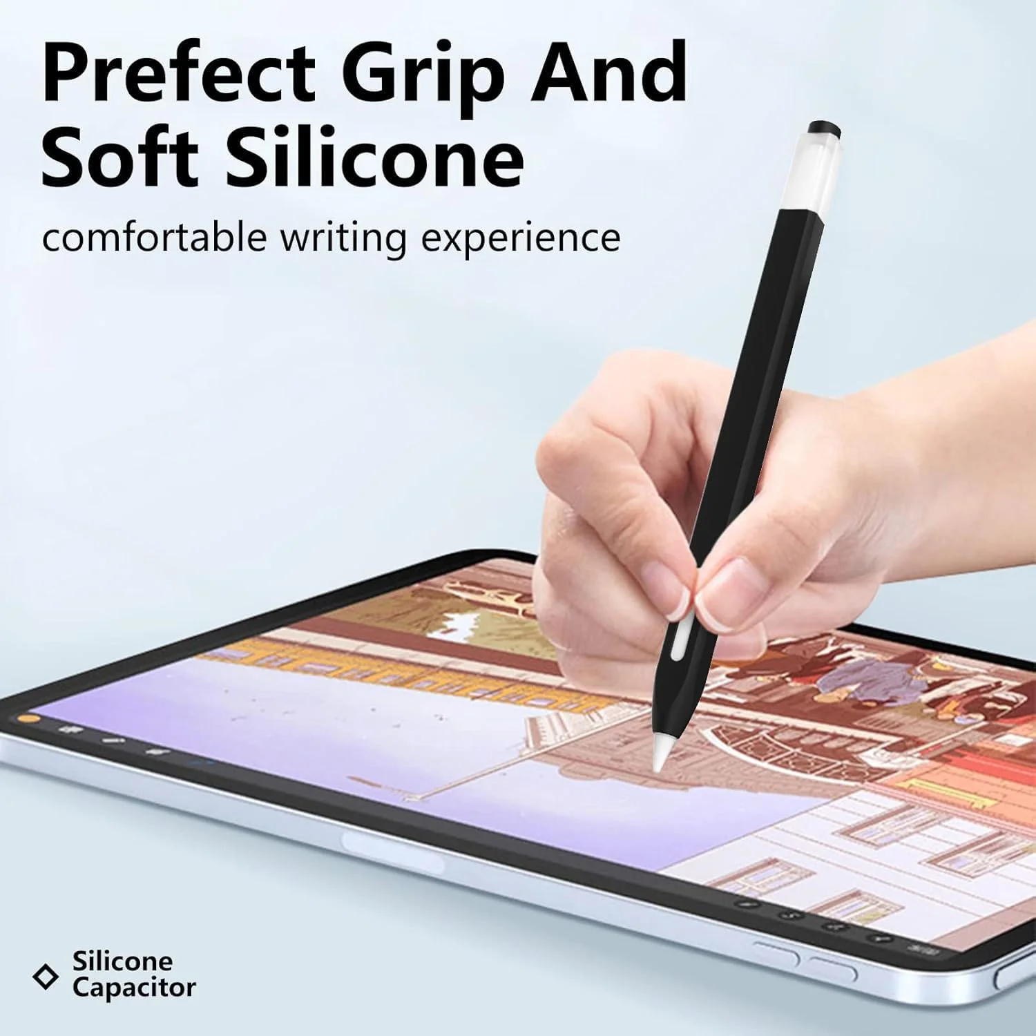 کاور سیلیکونی برای قلم اپل نسل دوم، طراحی کلاسیک، ضد لغزش، بافت نرم و راحت (مشکی)