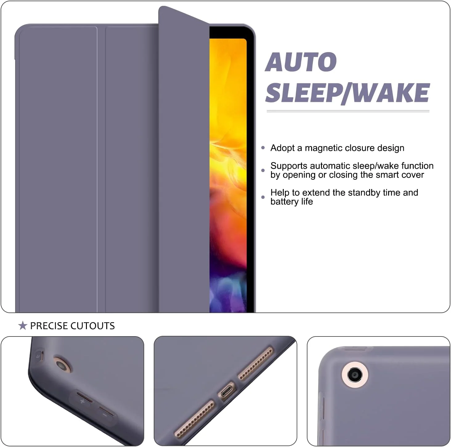 کاور آیپد نسل 9، 8 و 7 فانسونگ، مناسب برای آیپد 10.2 اینچی، دارای آهنربا، کاور هوشمند TPU، حالت استند، باریک، قابلیت بیدار/خواب خودکار برای تبلت های اپل آیپد 9 2021، 8 2020، 7 2019 (بنفش)