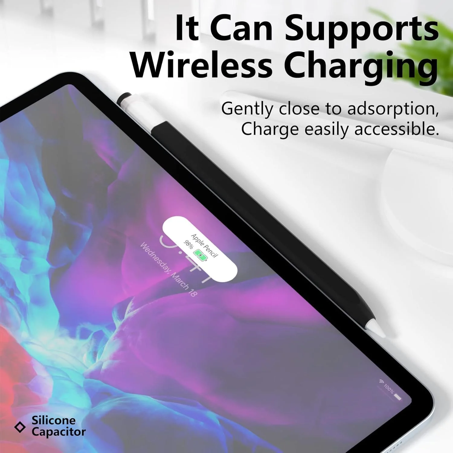 کاور سیلیکونی برای قلم اپل نسل دوم، طراحی کلاسیک، ضد لغزش، بافت نرم و راحت (مشکی)