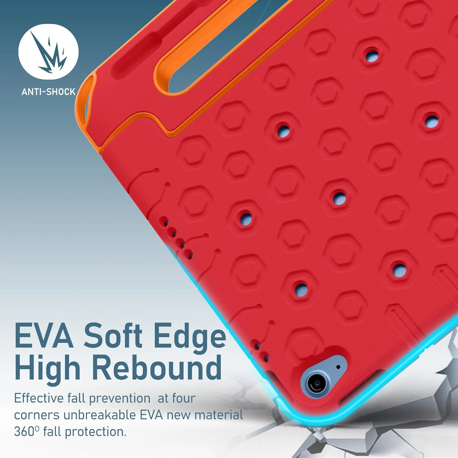 کاور محافظ کودکانه مقاوم Moxedo، ساخته شده از EVA سیلیکونی، ضد ضربه، با طرح کارتونی سه بعدی DIY به همراه جای مداد، استند و دسته، سازگار با آیپد 2022 (نسل 10) 10.9 اینچی (قرمز)