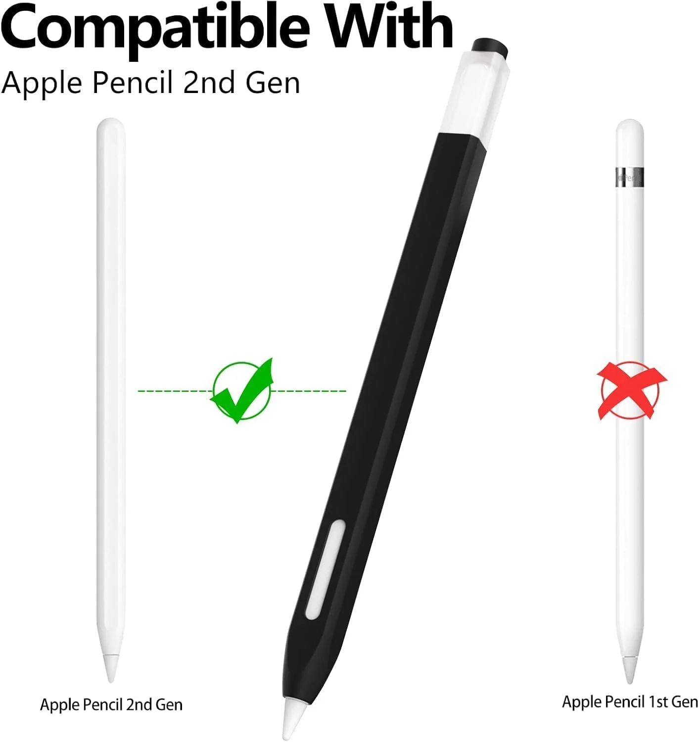 کاور سیلیکونی برای قلم اپل نسل دوم، طراحی کلاسیک، ضد لغزش، بافت نرم و راحت (مشکی)