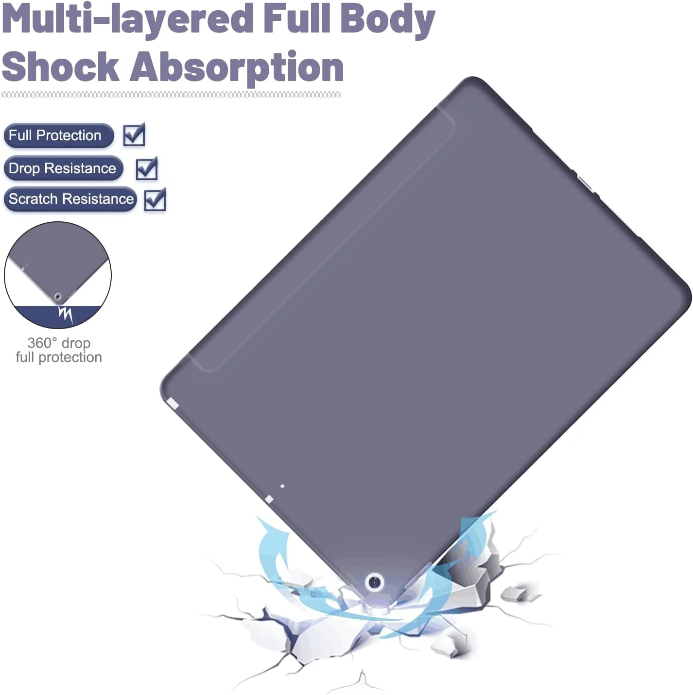 کاور آیپد نسل 9، 8 و 7 فانسونگ، مناسب برای آیپد 10.2 اینچی، دارای آهنربا، کاور هوشمند TPU، حالت استند، باریک، قابلیت بیدار/خواب خودکار برای تبلت های اپل آیپد 9 2021، 8 2020، 7 2019 (بنفش)