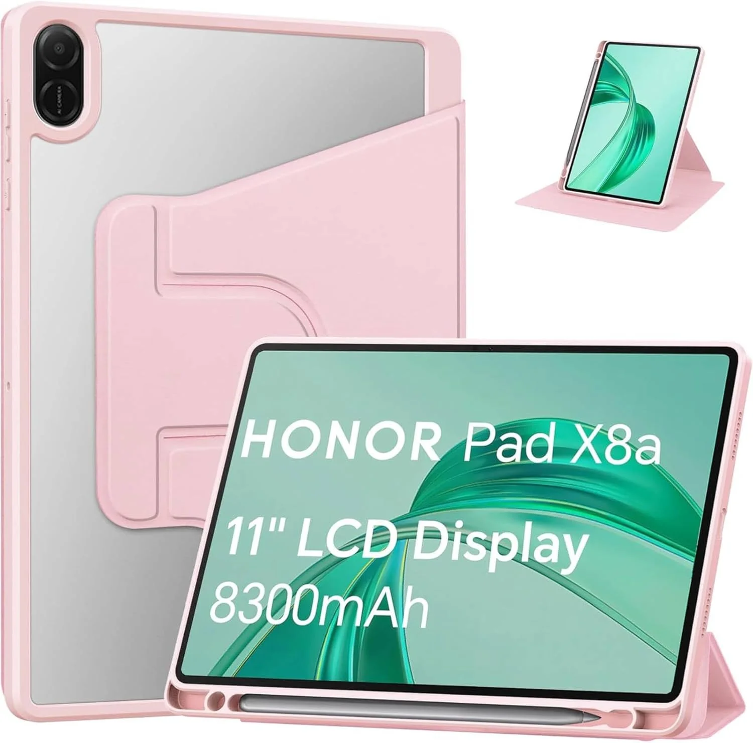 کاور ترکیبی Vurtboly سازگار با تبلت Honor Pad X8a 11 اینچ 2024، کاور محافظ چند زاویه ای اکریلیک شفاف با بدنه PC سخت به همراه جای قلم، سازگار با تبلت Honor Pad X8a 11 اینچ 2024 (صورتی)