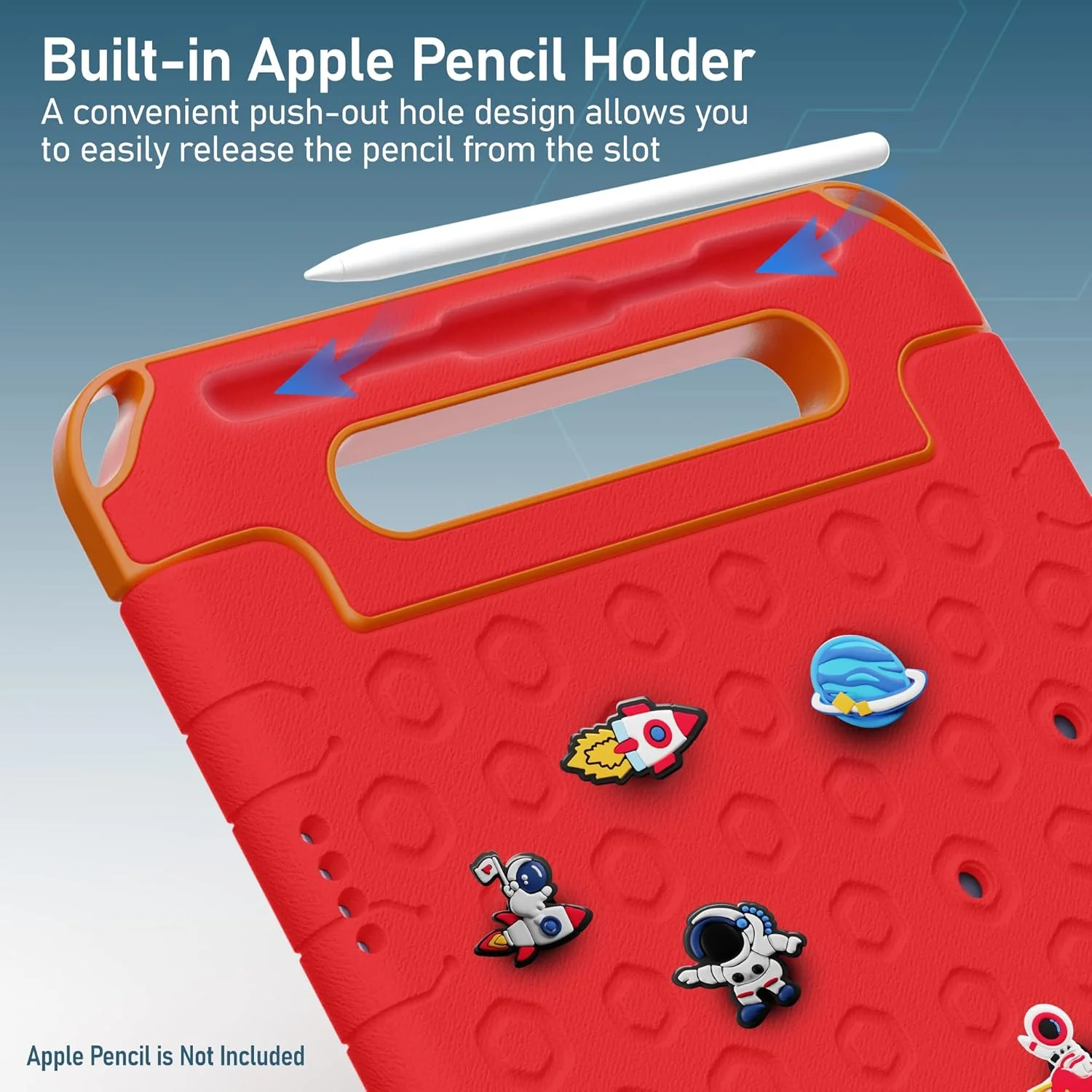 کاور محافظ کودکانه مقاوم Moxedo، ساخته شده از EVA سیلیکونی، ضد ضربه، با طرح کارتونی سه بعدی DIY به همراه جای مداد، استند و دسته، سازگار با آیپد 2022 (نسل 10) 10.9 اینچی (قرمز)