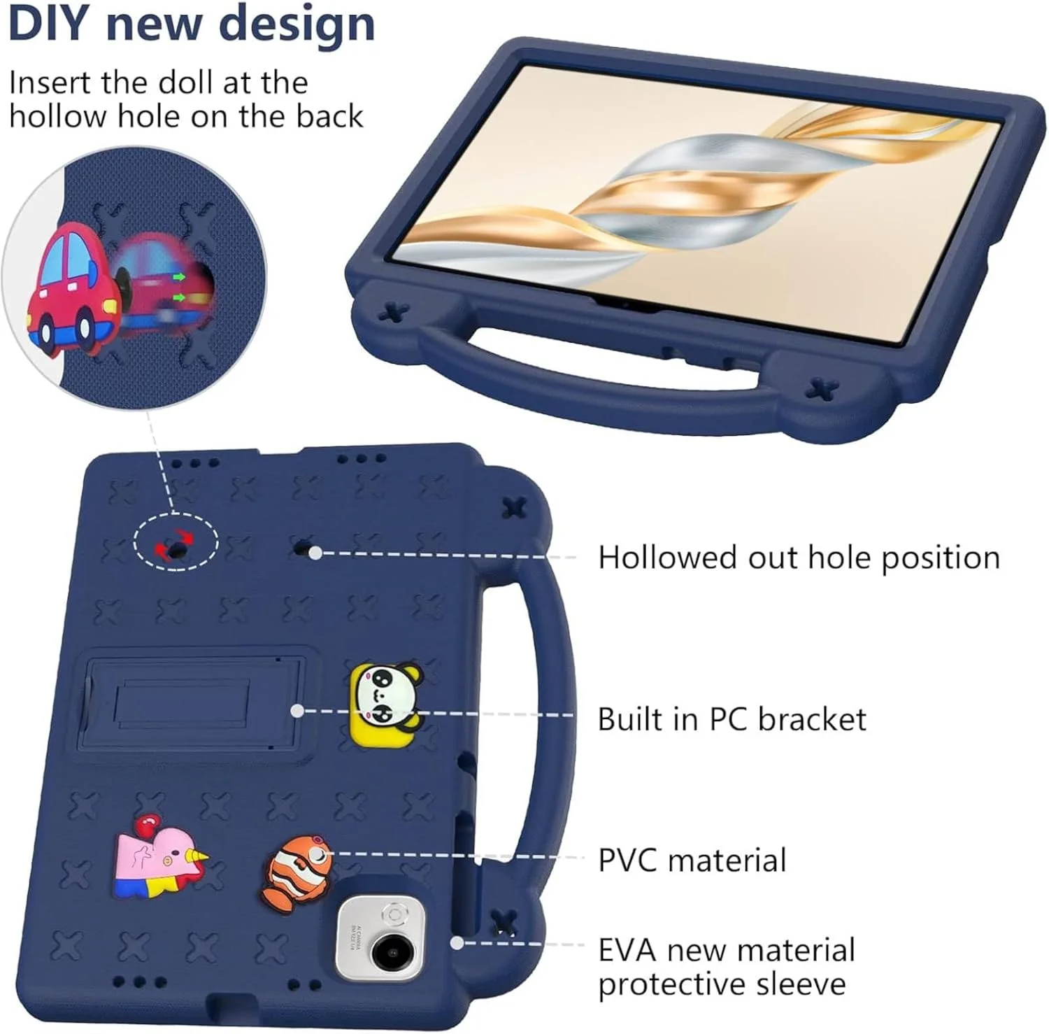 Vurtboly Kids Case Compatible with Honor Pad X9a 11.5" 2025, Cute Full Body Protective Cover with Handle Stand, Lightweight Shockproof Cover with Shoulder Strap Kickstand for Honor Pad X9a 11.5"(Blue)