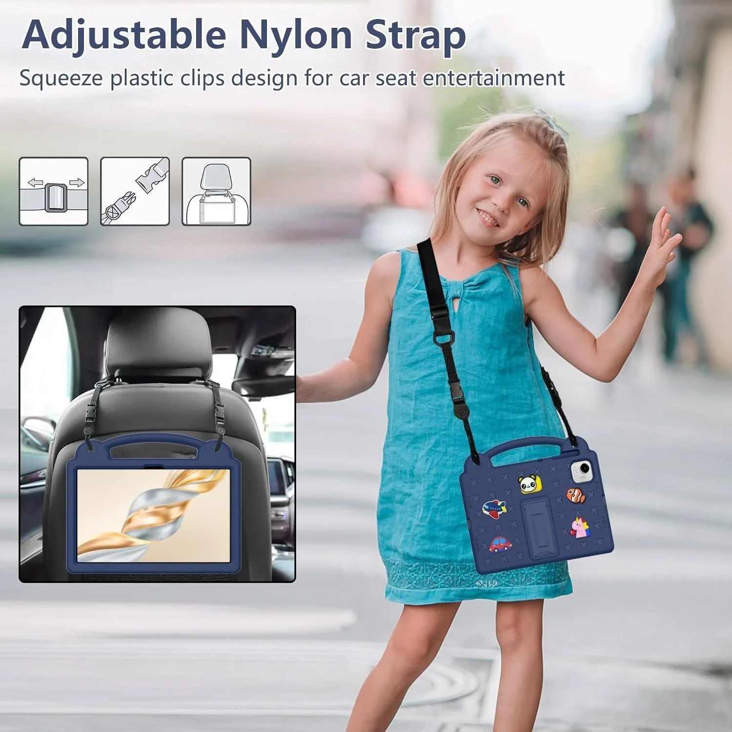 Vurtboly Kids Case Compatible with Honor Pad X9a 11.5" 2025, Cute Full Body Protective Cover with Handle Stand, Lightweight Shockproof Cover with Shoulder Strap Kickstand for Honor Pad X9a 11.5"(Blue)