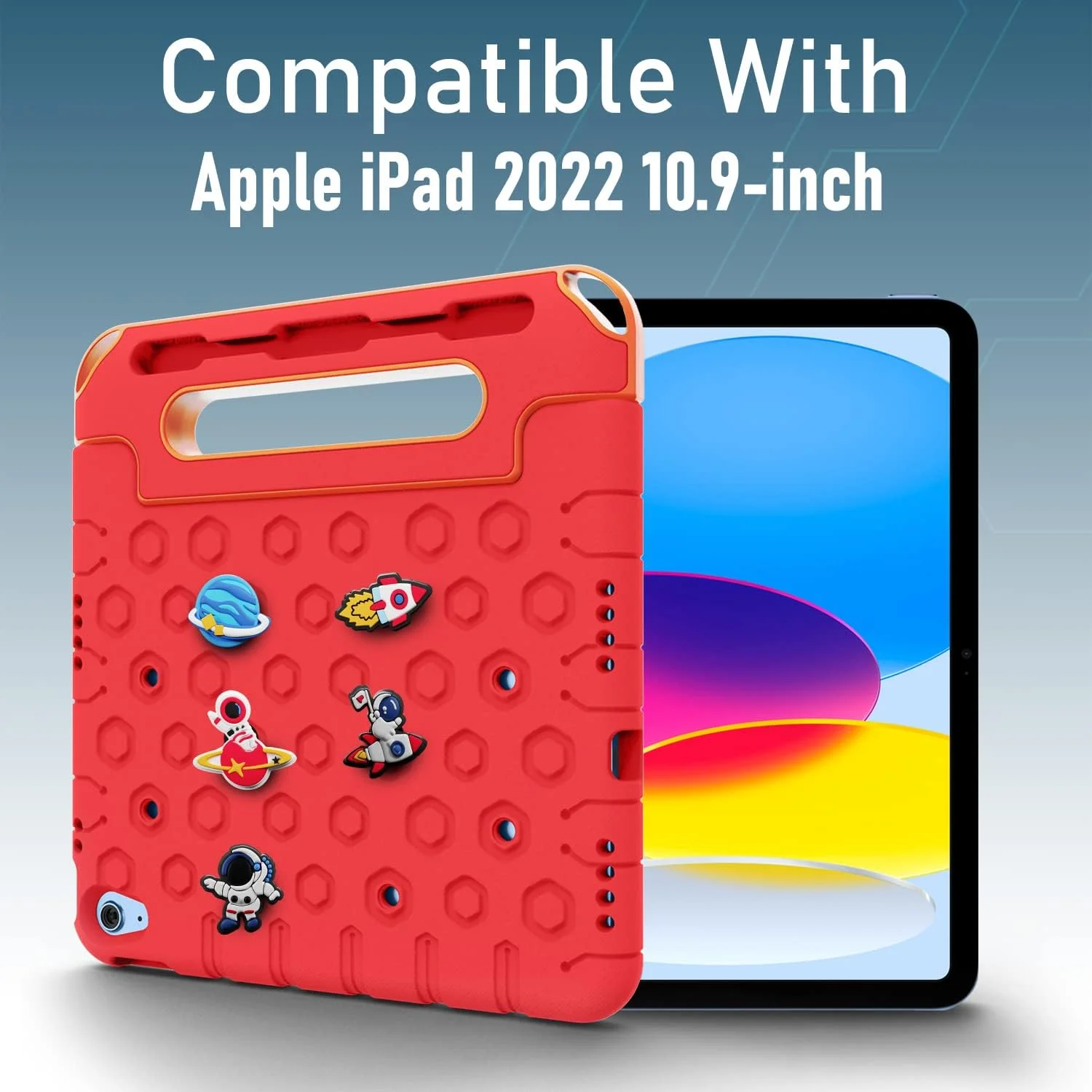کاور محافظ کودکانه مقاوم Moxedo، ساخته شده از EVA سیلیکونی، ضد ضربه، با طرح کارتونی سه بعدی DIY به همراه جای مداد، استند و دسته، سازگار با آیپد 2022 (نسل 10) 10.9 اینچی (قرمز)